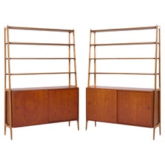 Arne Vodder Style Mid Century Danish Teak Book Shelf Credenza - Pair