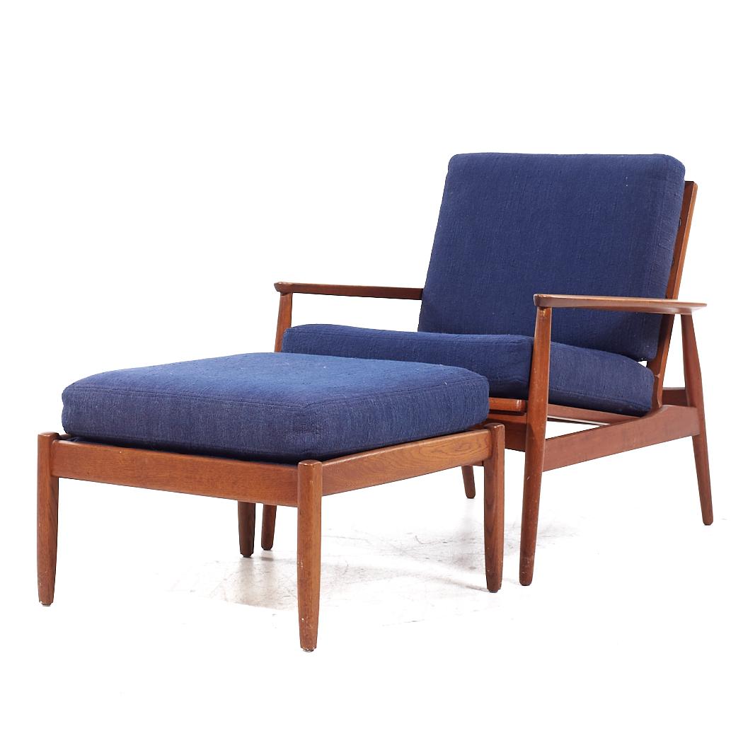 Upholstery Arne Vodder Style Mid Century Danish Teak Lounge Chairs and Ottoman - Pair For Sale