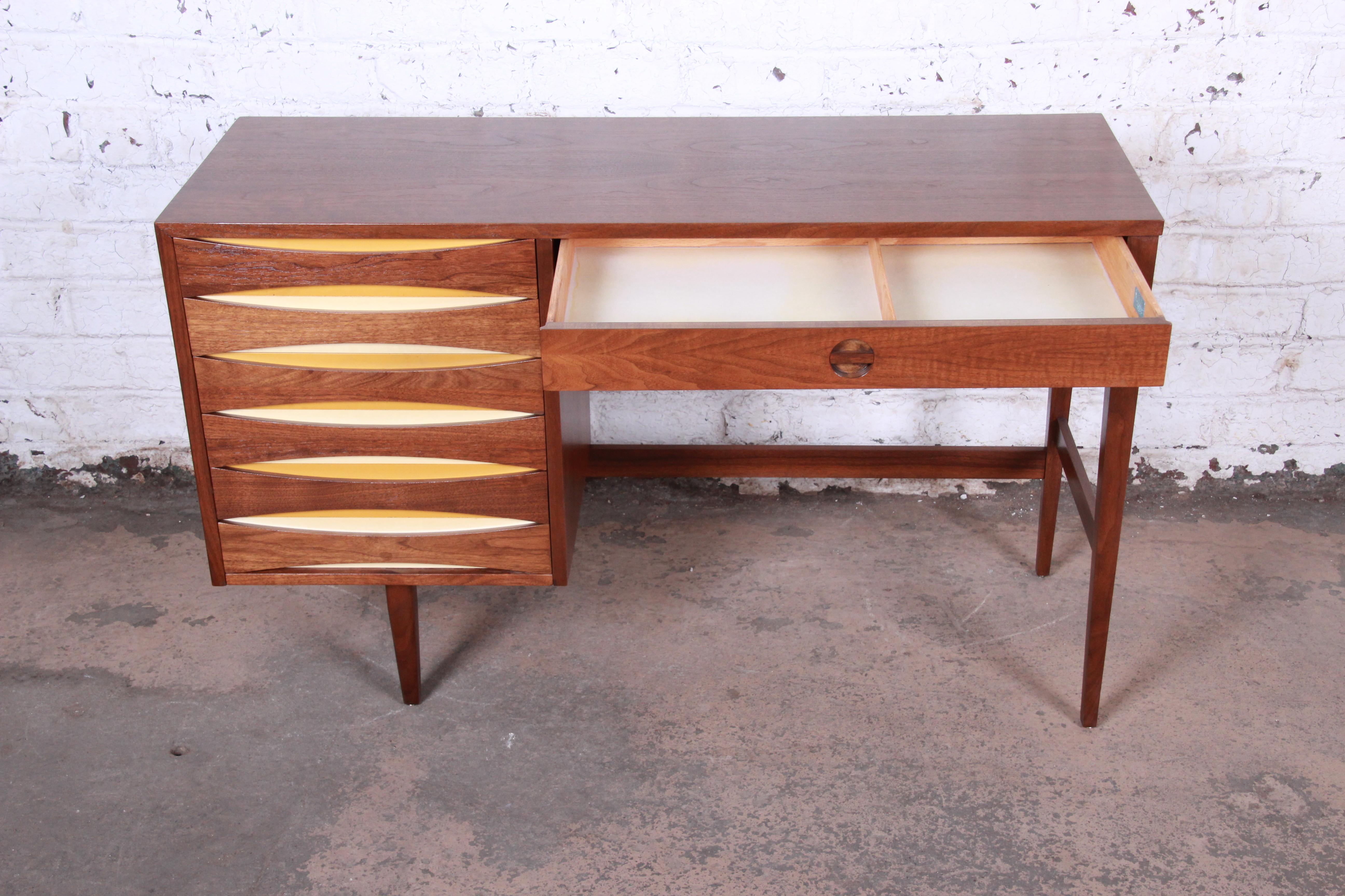 American Arne Vodder Style Mid-Century Modern Walnut Desk, Newly Restored