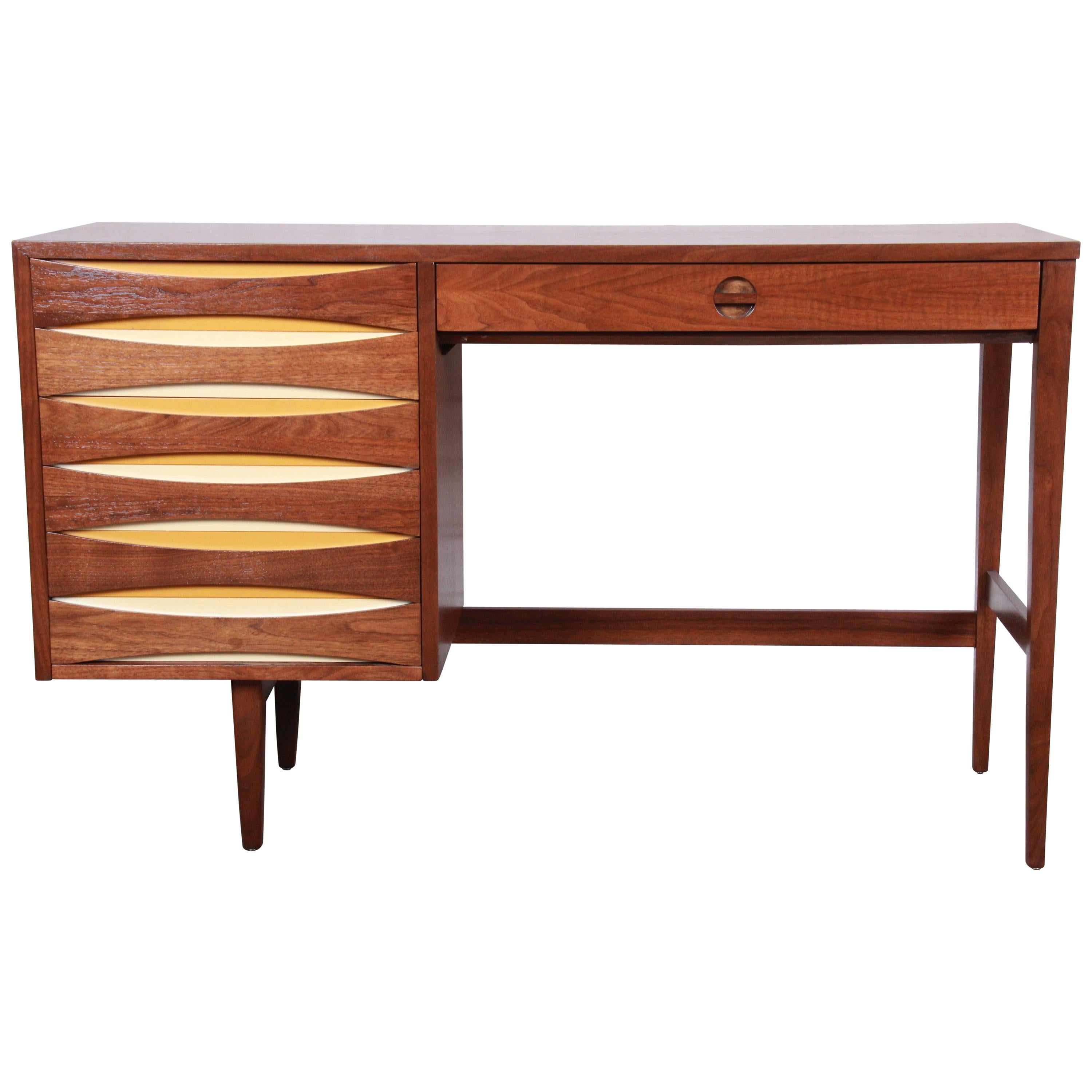 Arne Vodder Style Mid-Century Modern Walnut Desk, Newly Restored