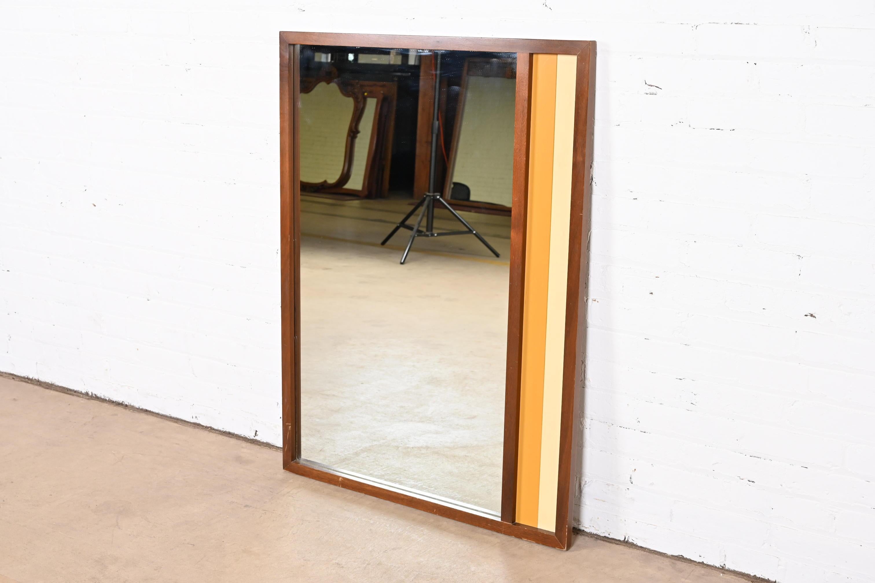Arne Vodder Style Mid-Century Modern Walnut Framed Mirror In Good Condition In South Bend, IN