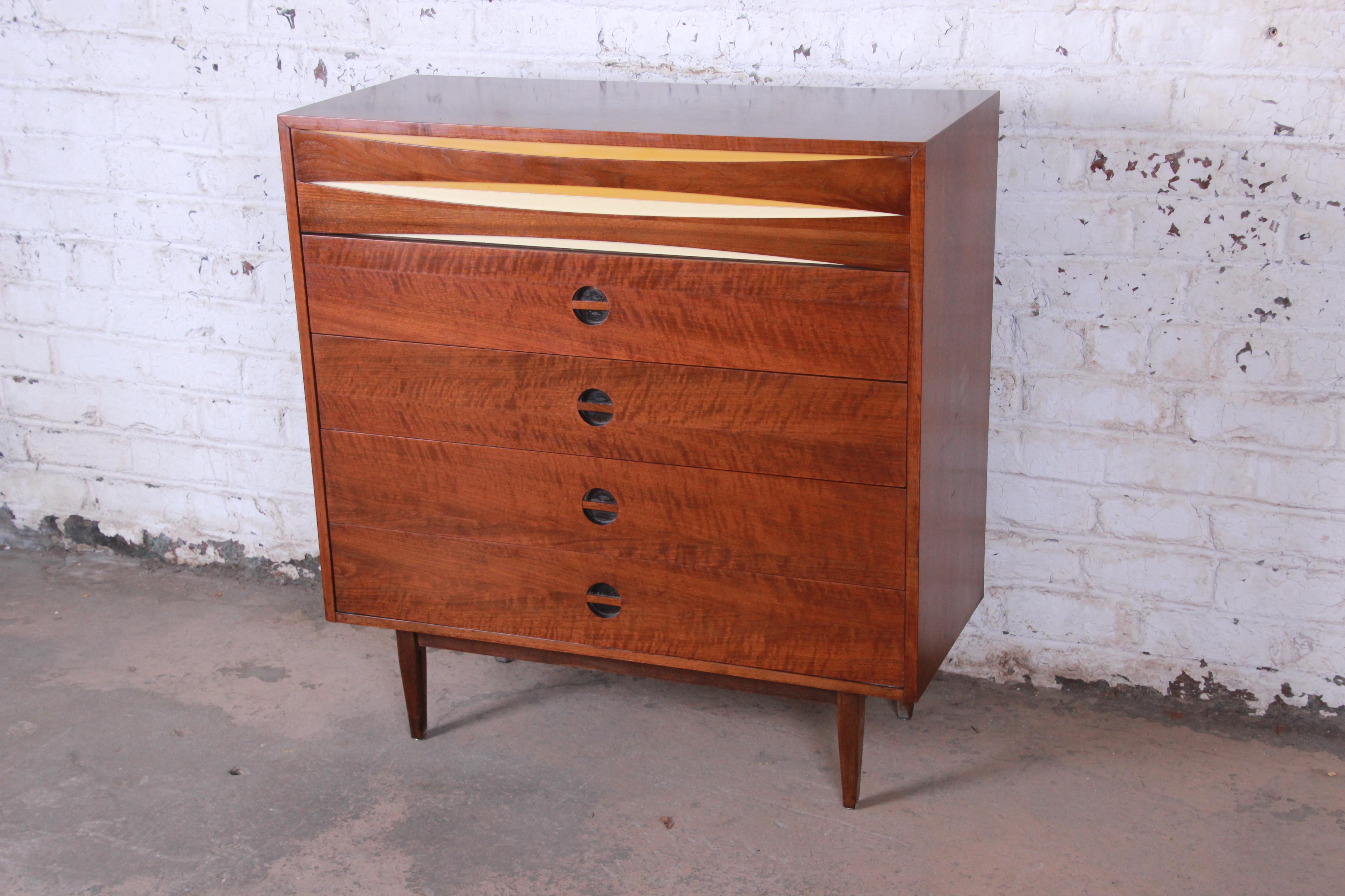 American Arne Vodder Style Mid-Century Modern Walnut Highboy Dresser, 1960s