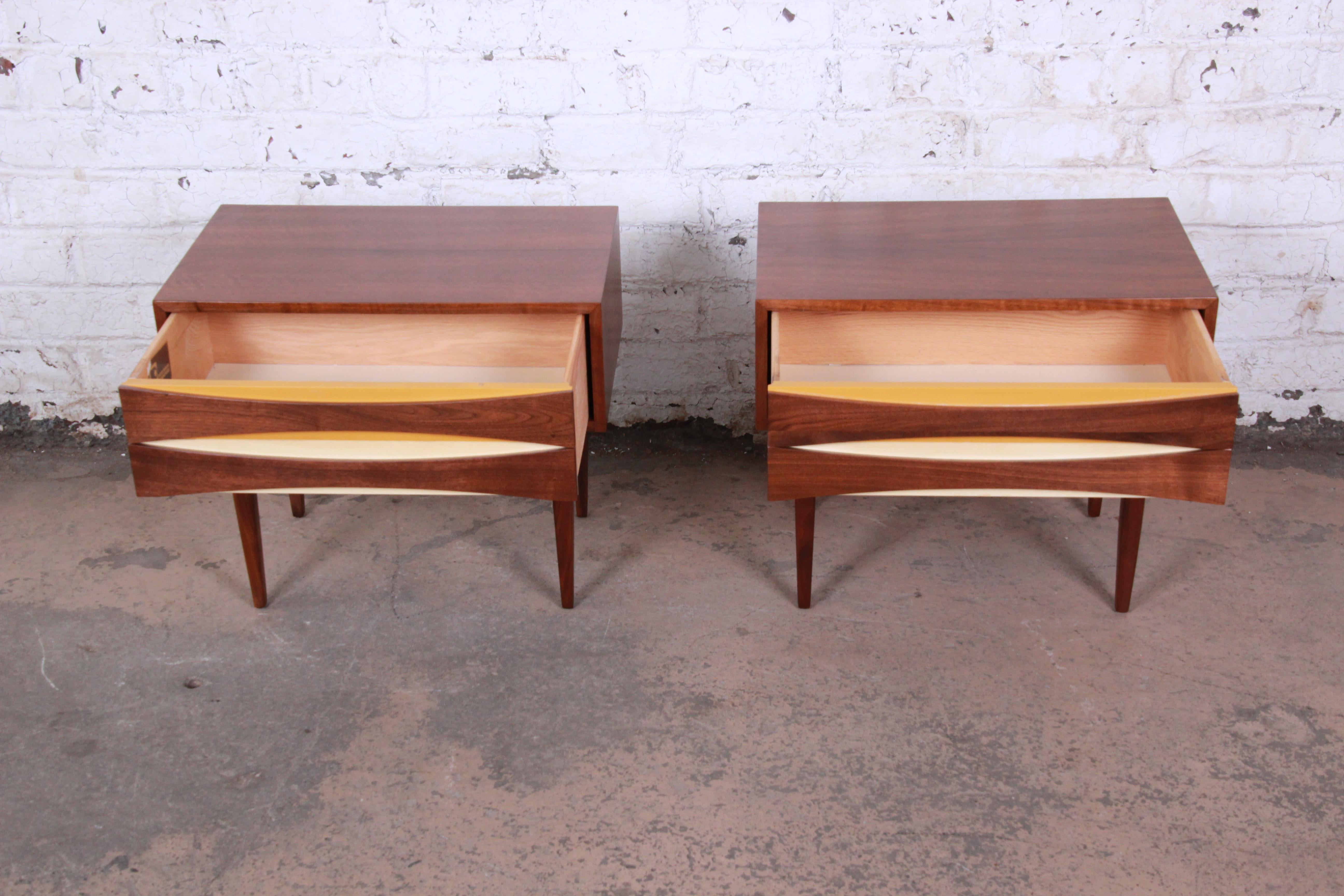 Mid-20th Century Arne Vodder Style Mid-Century Modern Walnut Nightstands, Pair