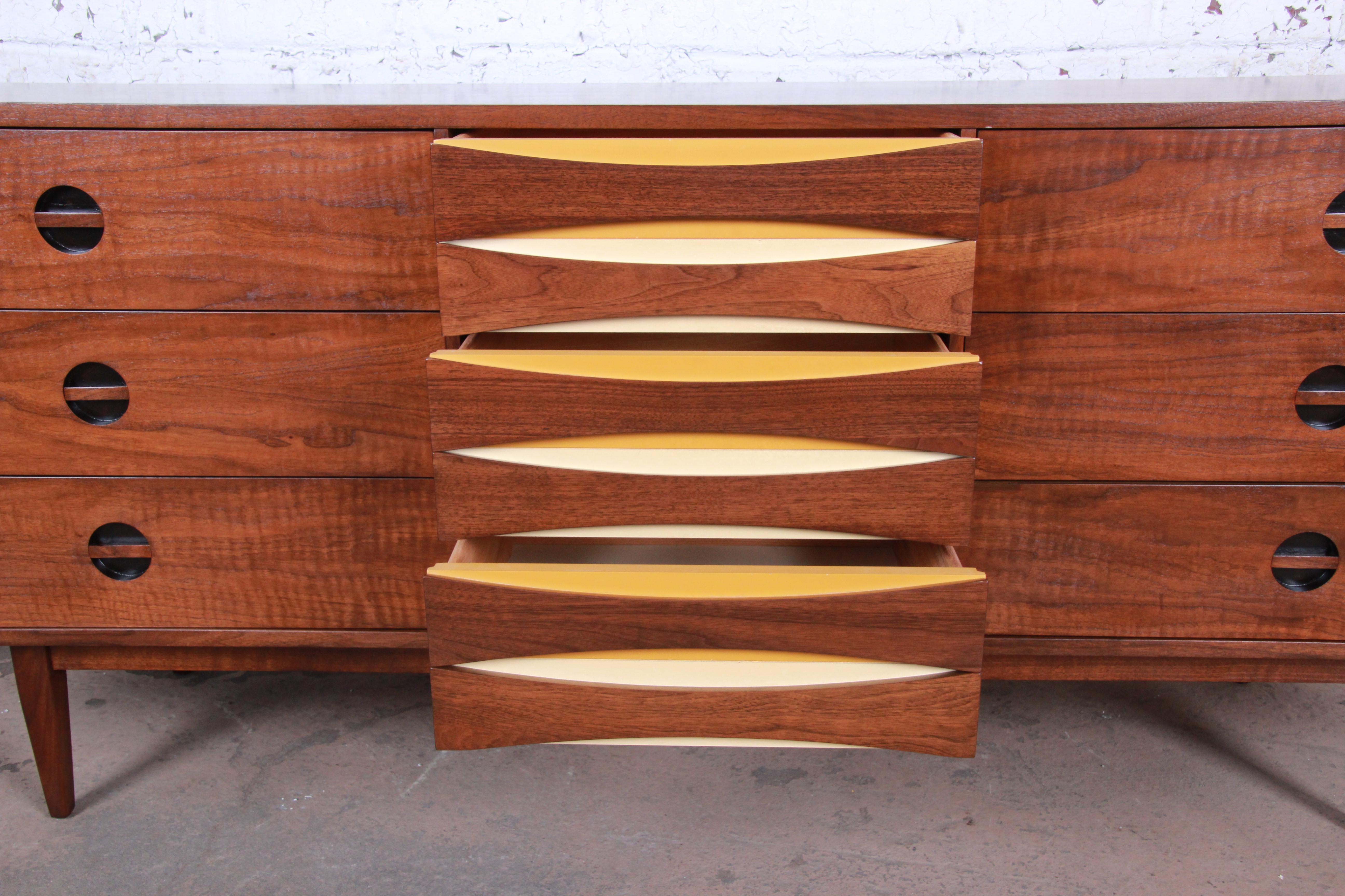 Arne Vodder Style Mid-Century Modern Walnut Triple Dresser or Credenza 1