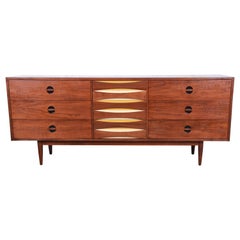 Arne Vodder Style Mid-Century Modern Walnut Triple Dresser or Credenza
