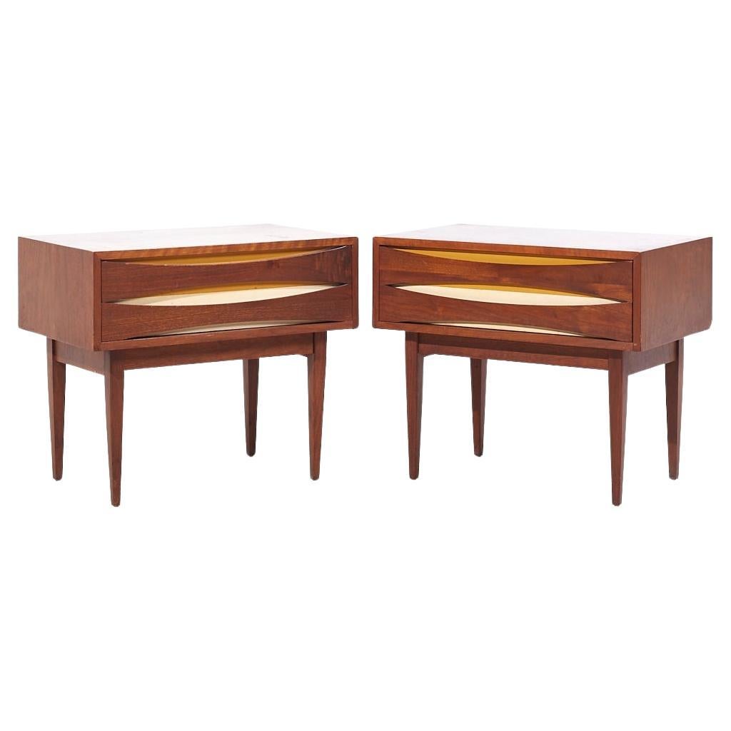 Arne Vodder Style West Michigan Furniture Walnut Nightstands - Pair