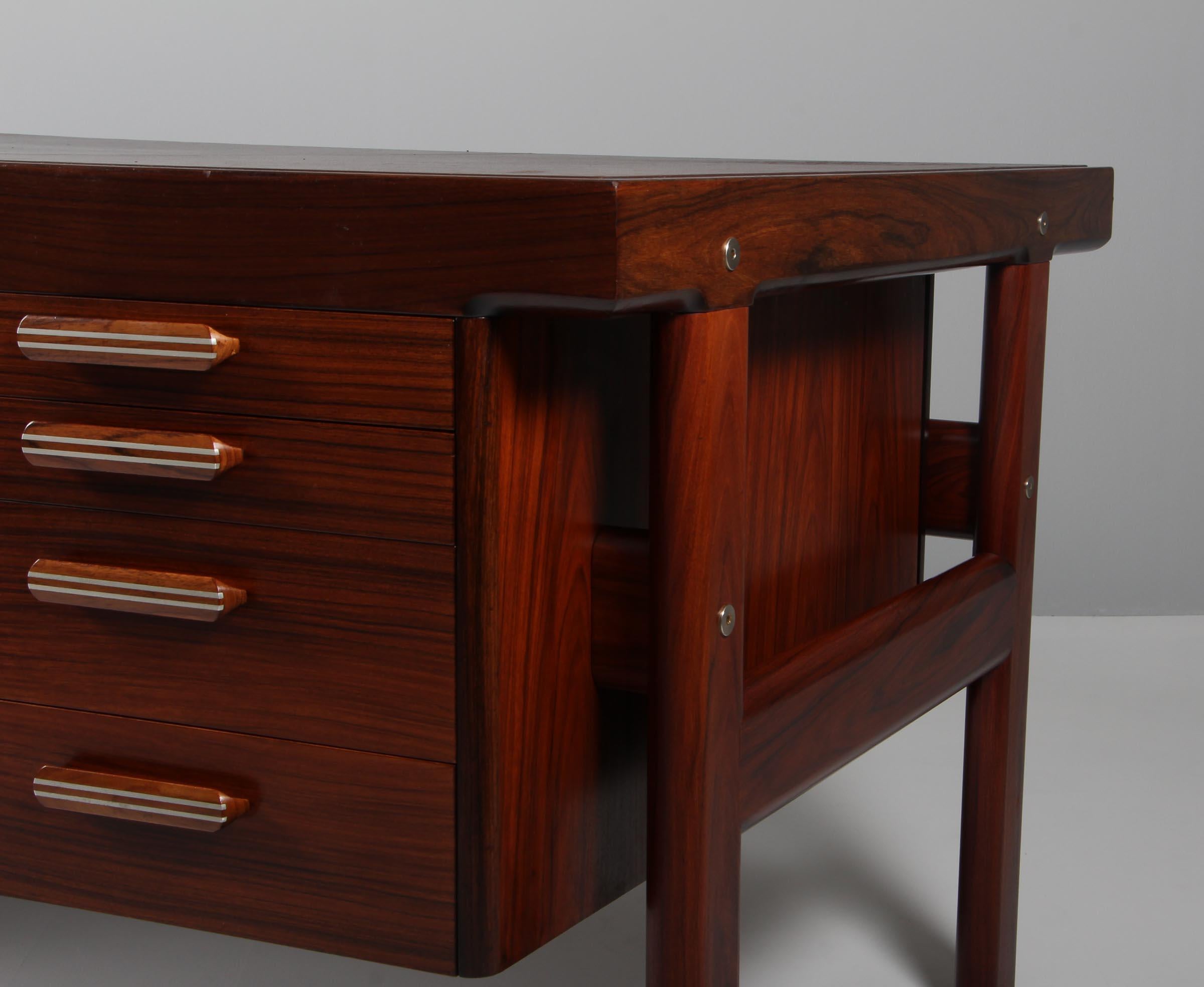 Arne Vodder Writing Desk in Rosewood and Leather, 1960s In Good Condition In Esbjerg, DK