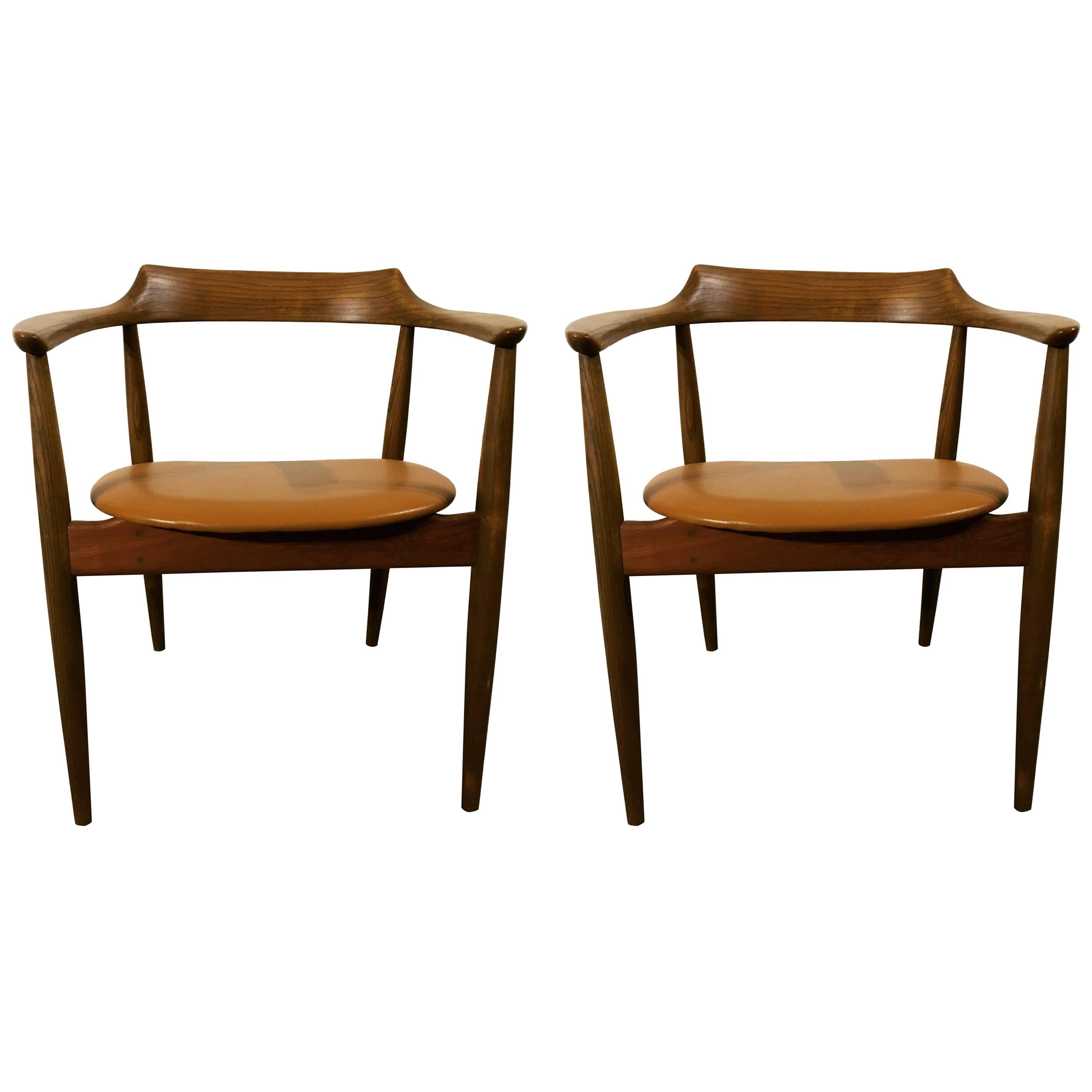 Arne Wahl Armchairs Model ST750 Mid-Century Modern 1960s Elm Wood, Leather For Sale