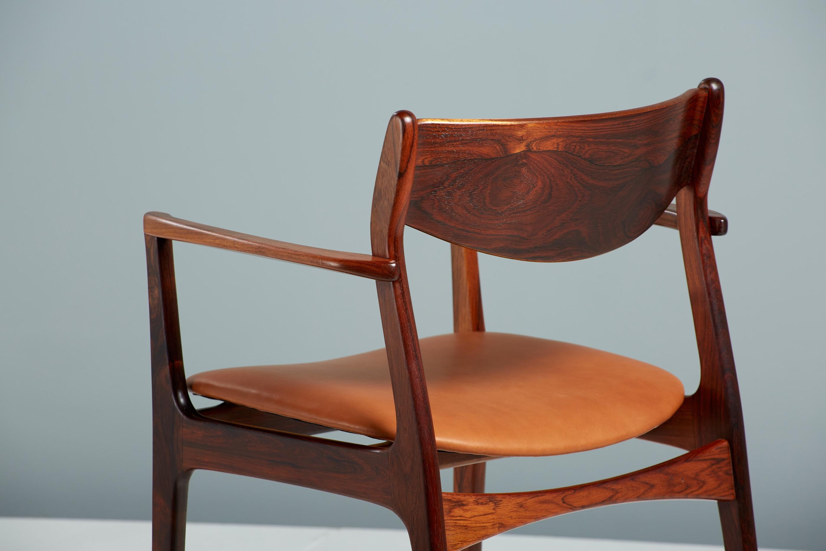 Leather Arne Wahl Iversen 1960s Rosewood Carver Chair For Sale