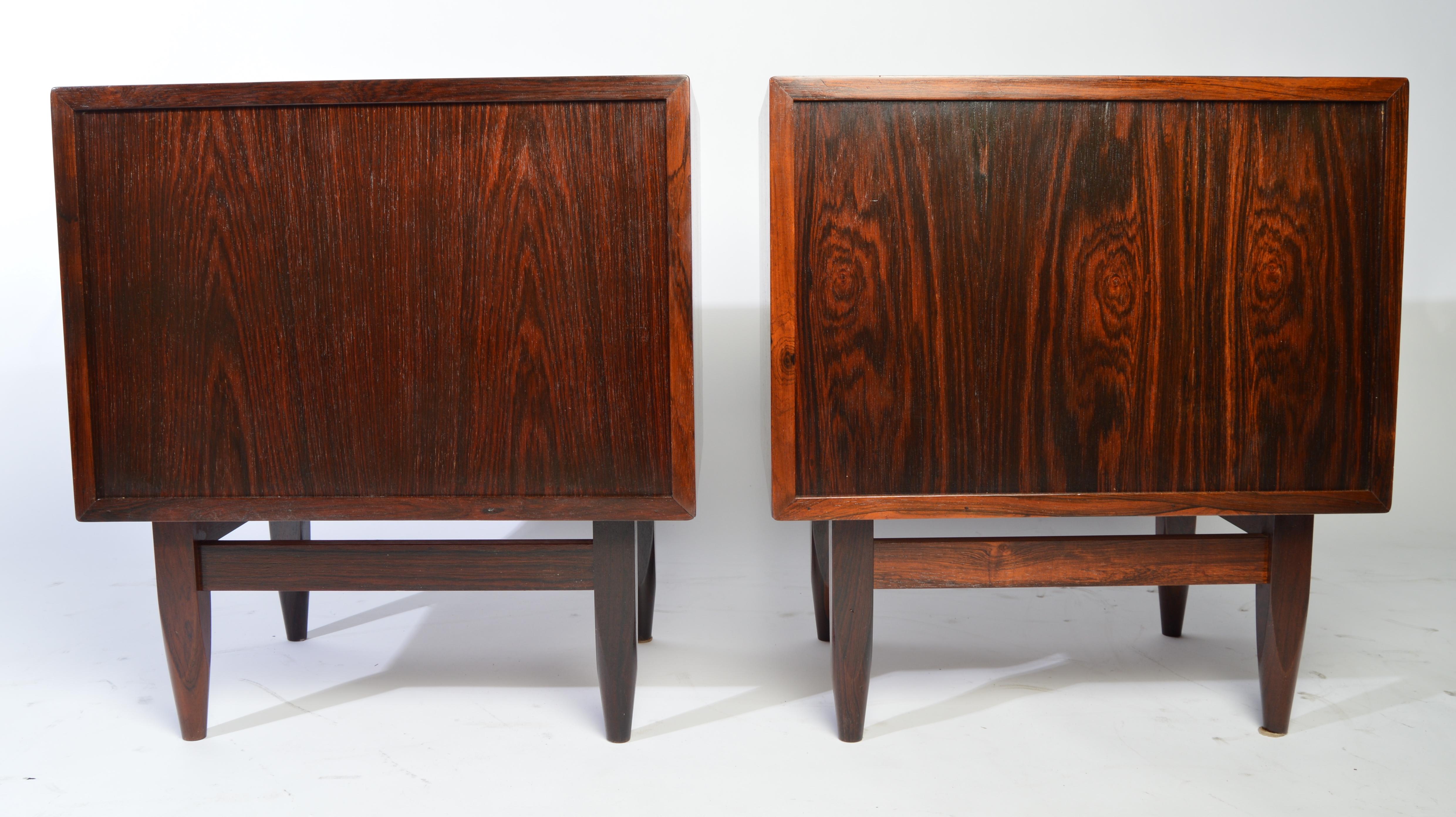 Arne Wahl Iversen Brazilian Rosewood Nightstands Having Tambour Doors 4