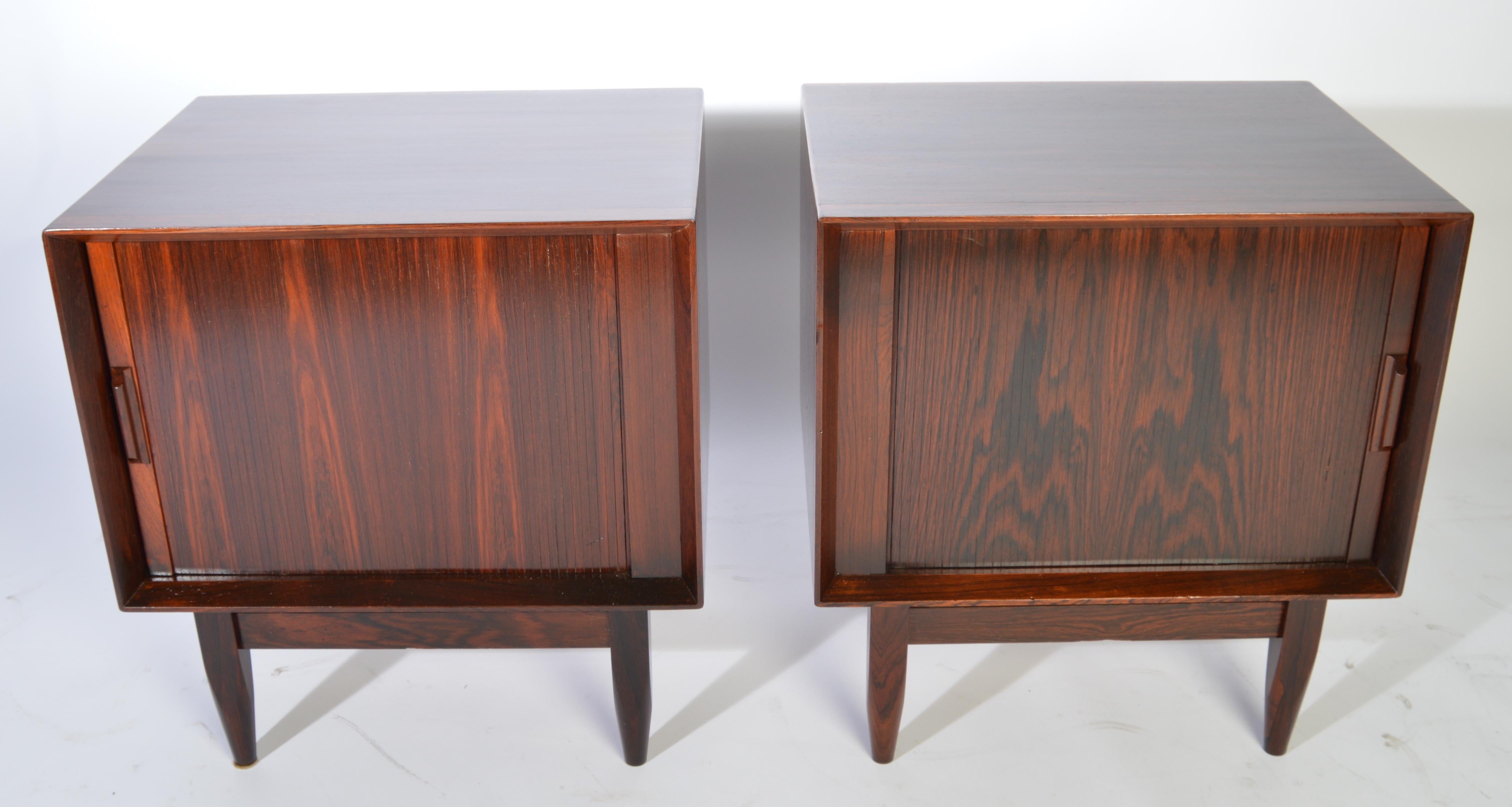 Scandinavian Modern Arne Wahl Iversen Brazilian Rosewood Nightstands Having Tambour Doors