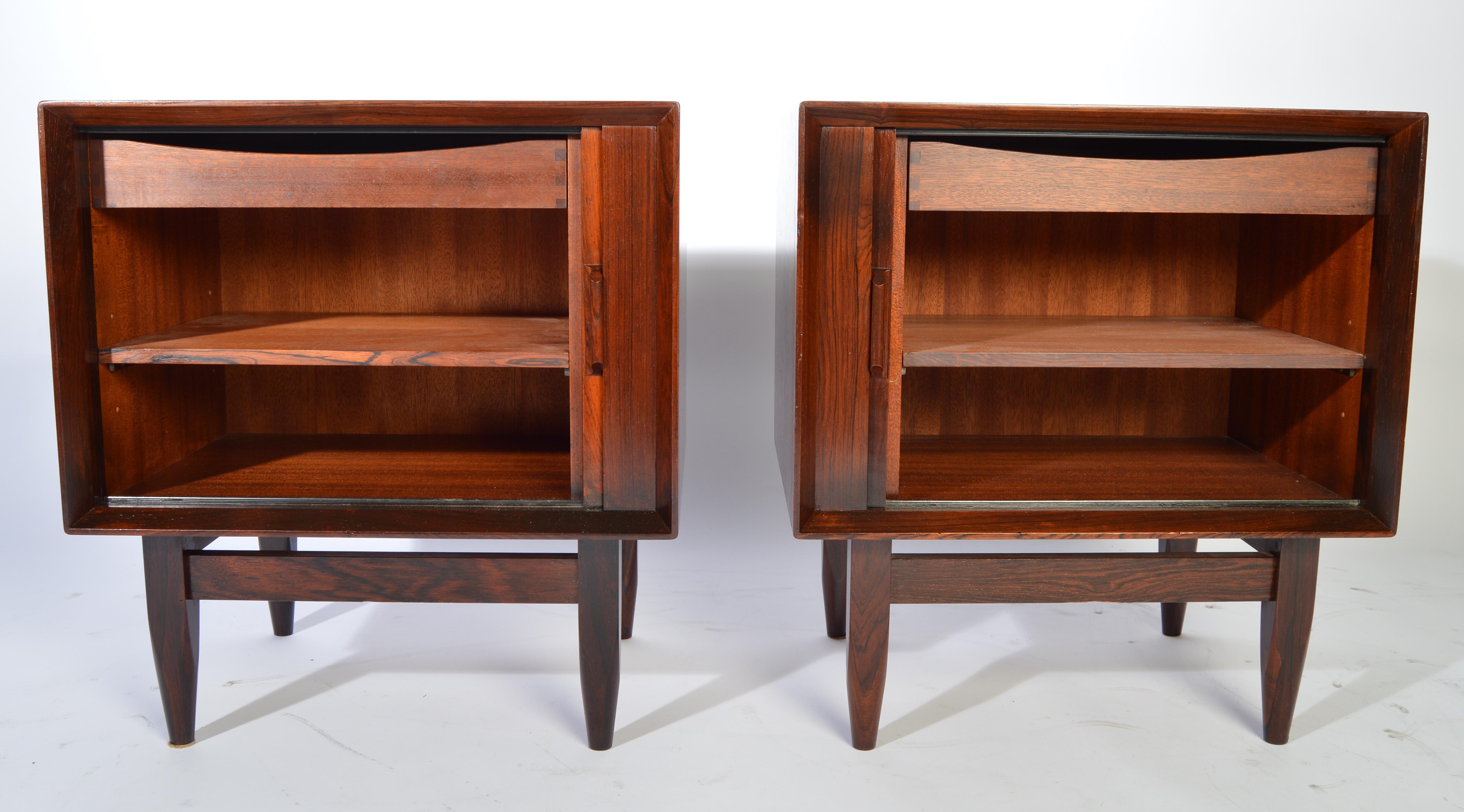 Danish Arne Wahl Iversen Brazilian Rosewood Nightstands Having Tambour Doors