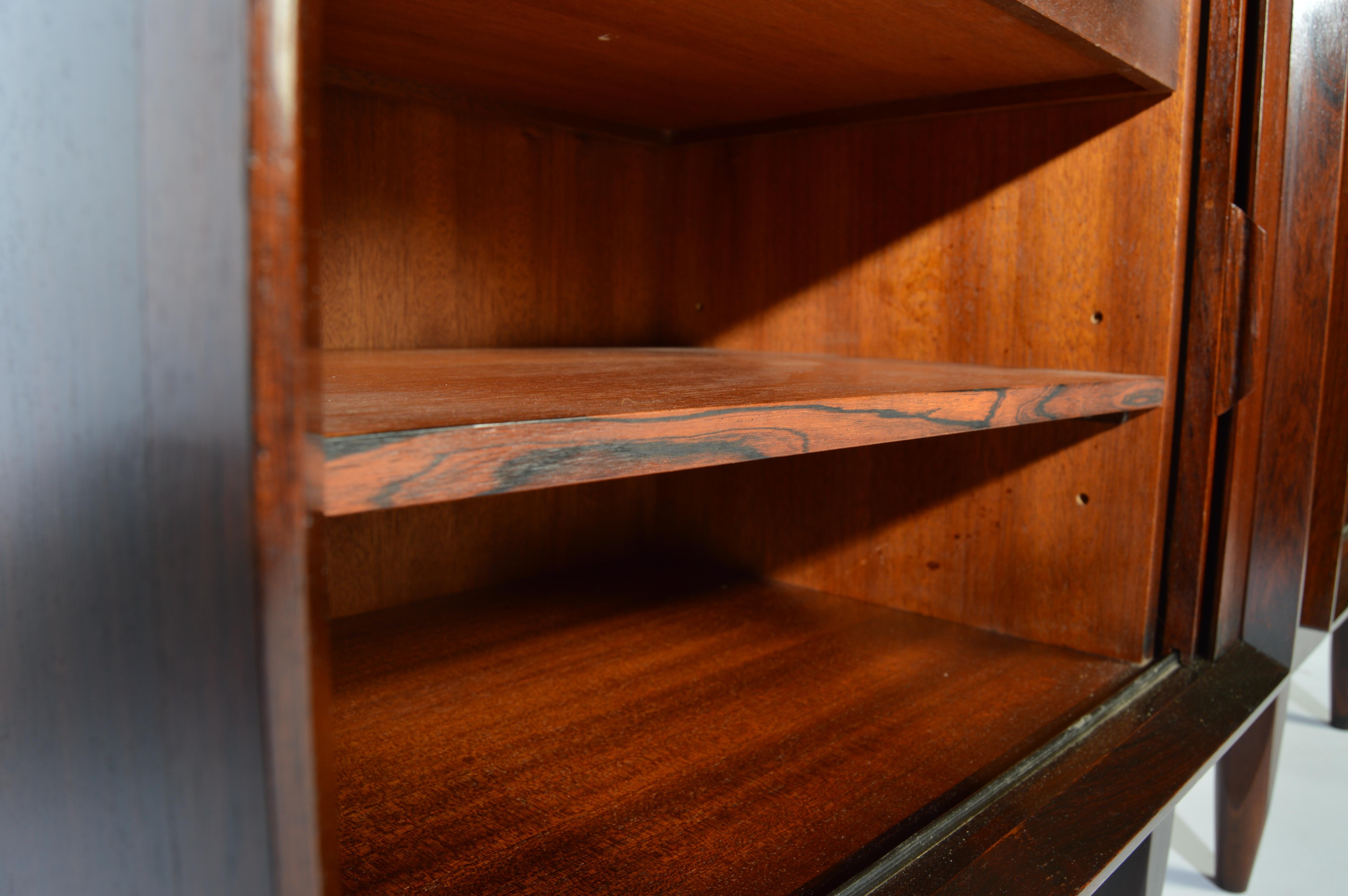 Arne Wahl Iversen Brazilian Rosewood Nightstands Having Tambour Doors In Good Condition In Southampton, NJ