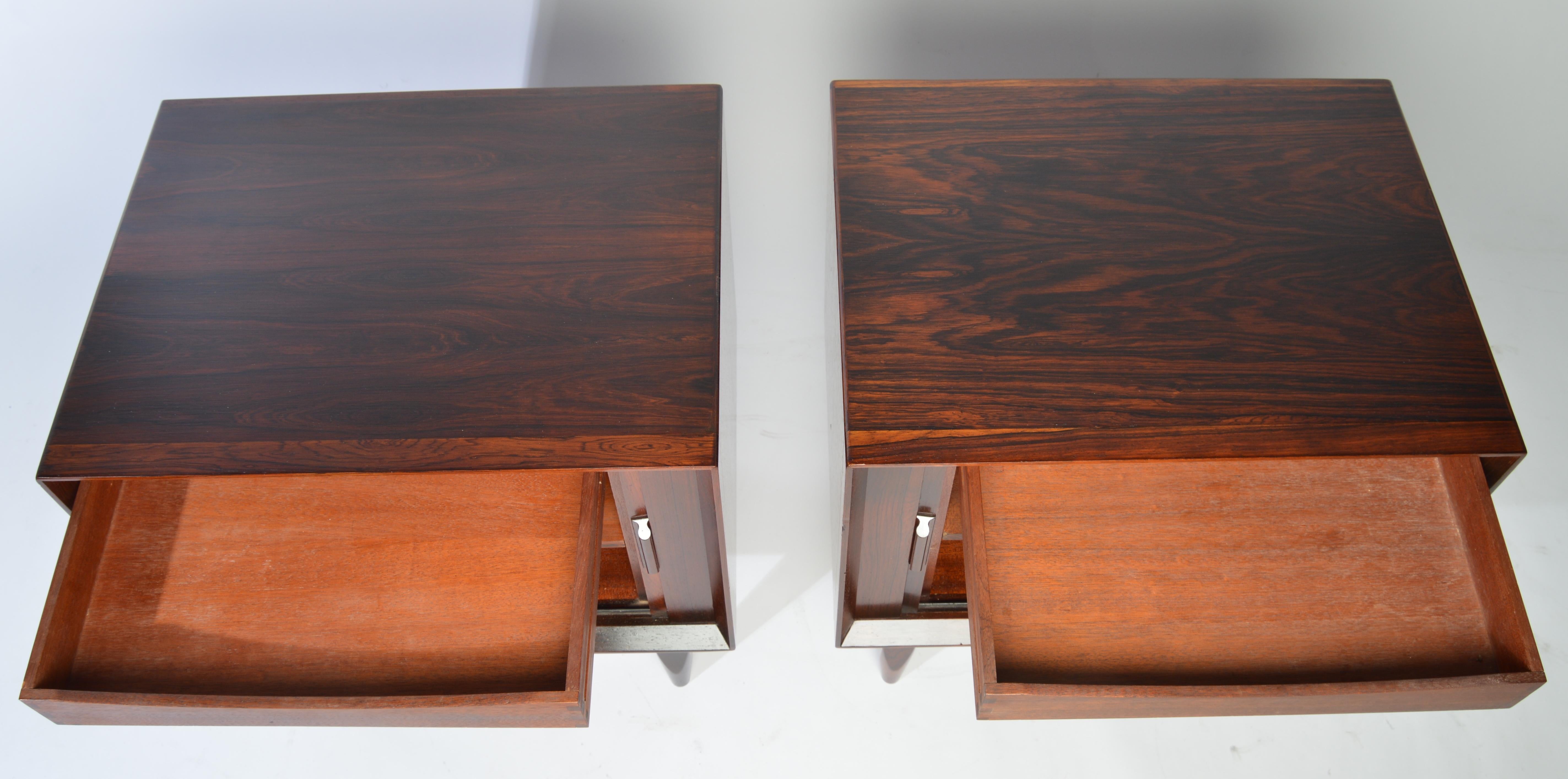 Arne Wahl Iversen Brazilian Rosewood Nightstands Having Tambour Doors 2