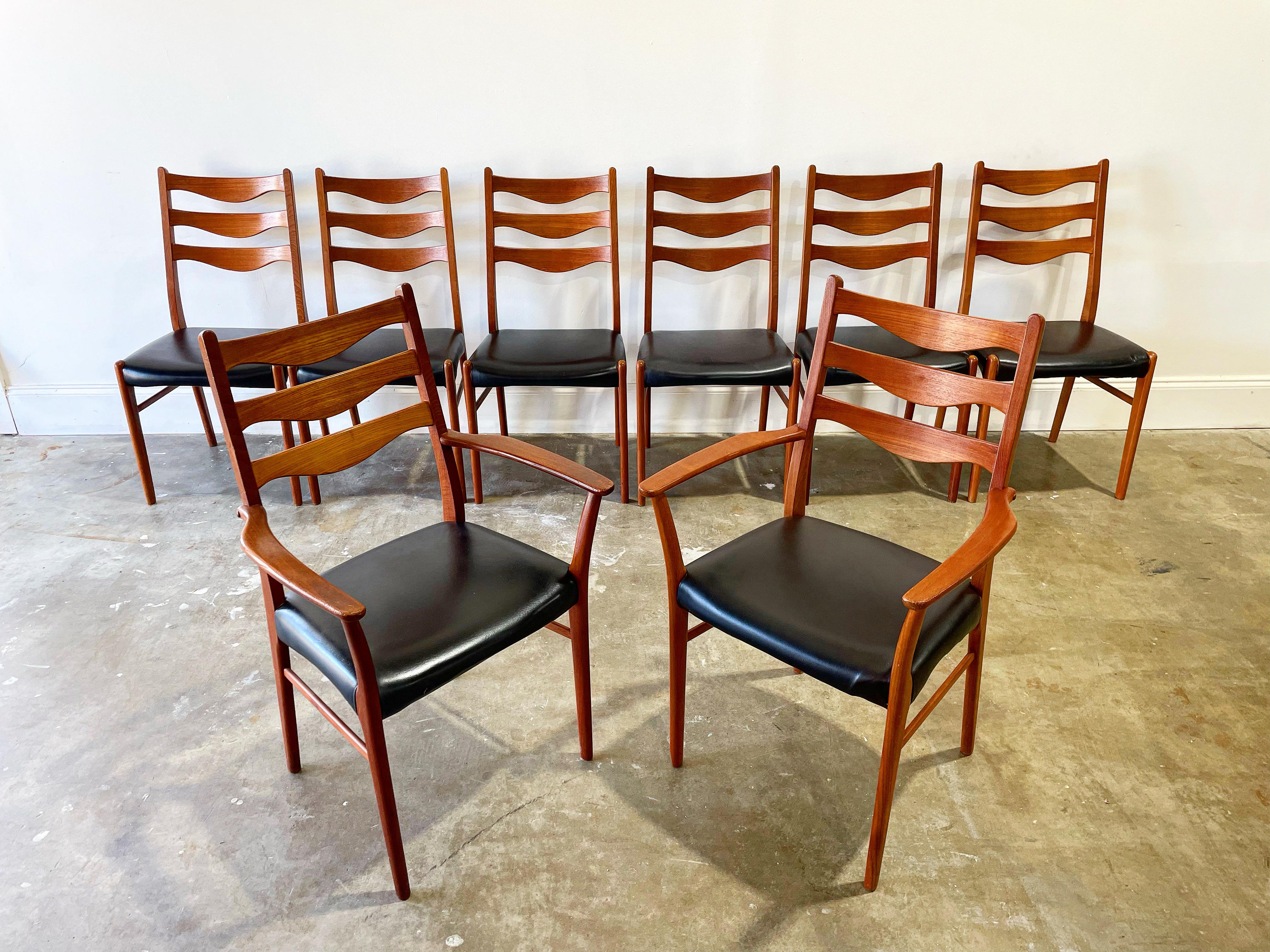 Scandinavian Modern Arne Wahl Iversen Dining Chairs in Teak, Set of 8, Midcentury Danish Modern