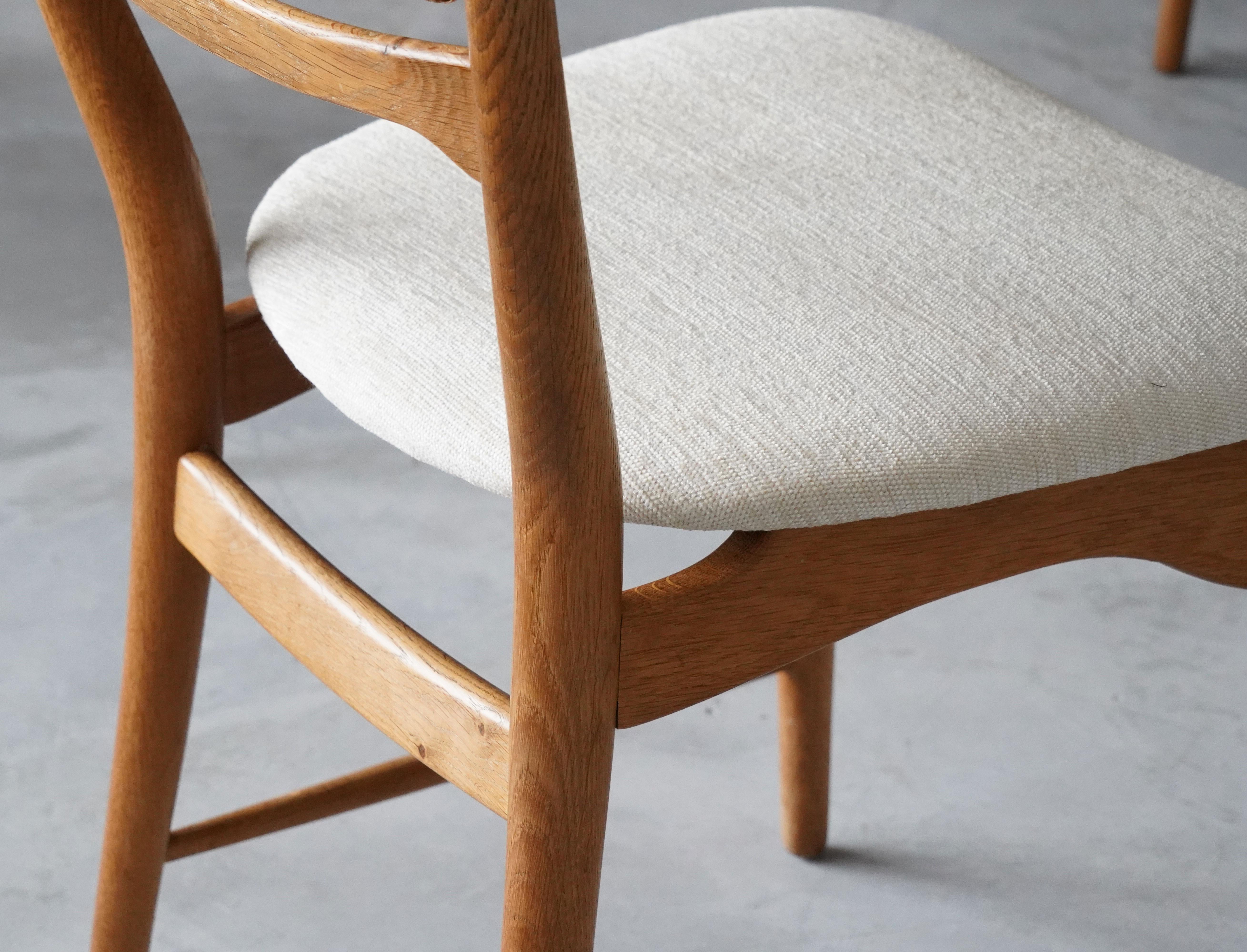 Mid-20th Century Arne Wahl Iversen, Dining Chairs, Oak, Cane, Fabric Sorø Stolefabrik, 1957