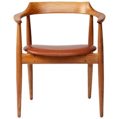 Arne Wahl Iversen Elm Wood Round Chair, circa 1960
