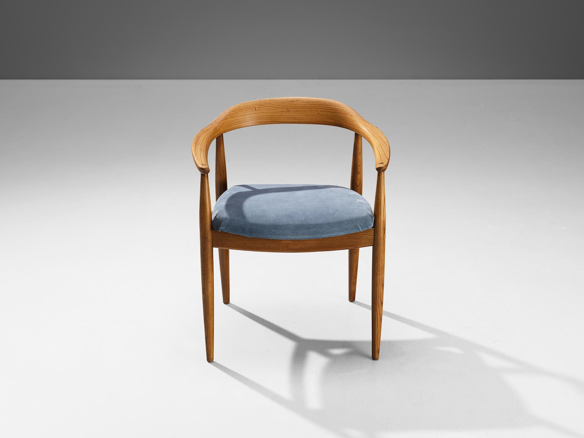 Scandinave moderne Fauteuil en orme et tissu bleu Arne Wahl Iversen pour Niels E. Eilersen