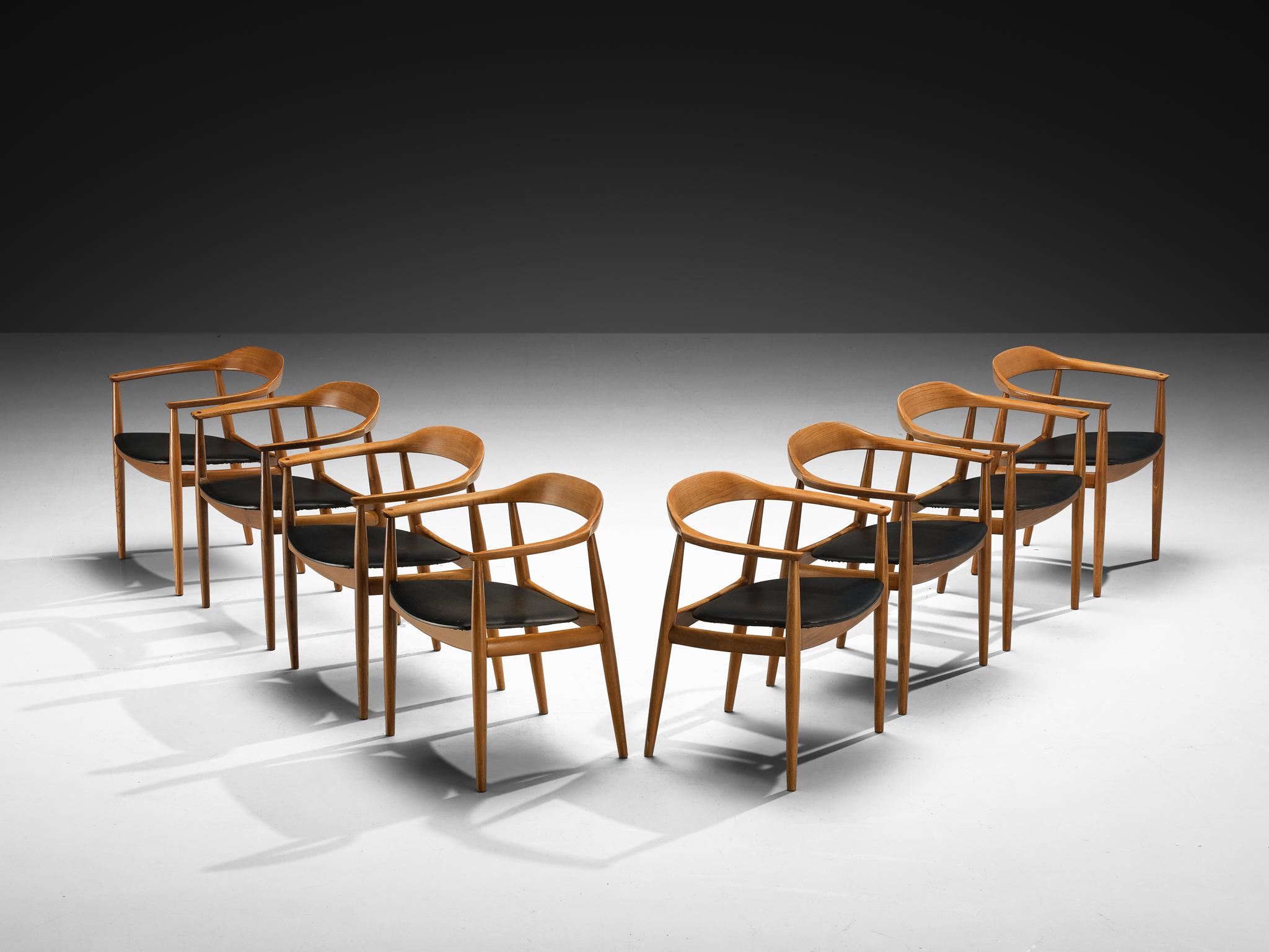 Mid-20th Century Arne Wahl Iversen for Niels Eilersen Set of Eight Dining Armchairs in Ash