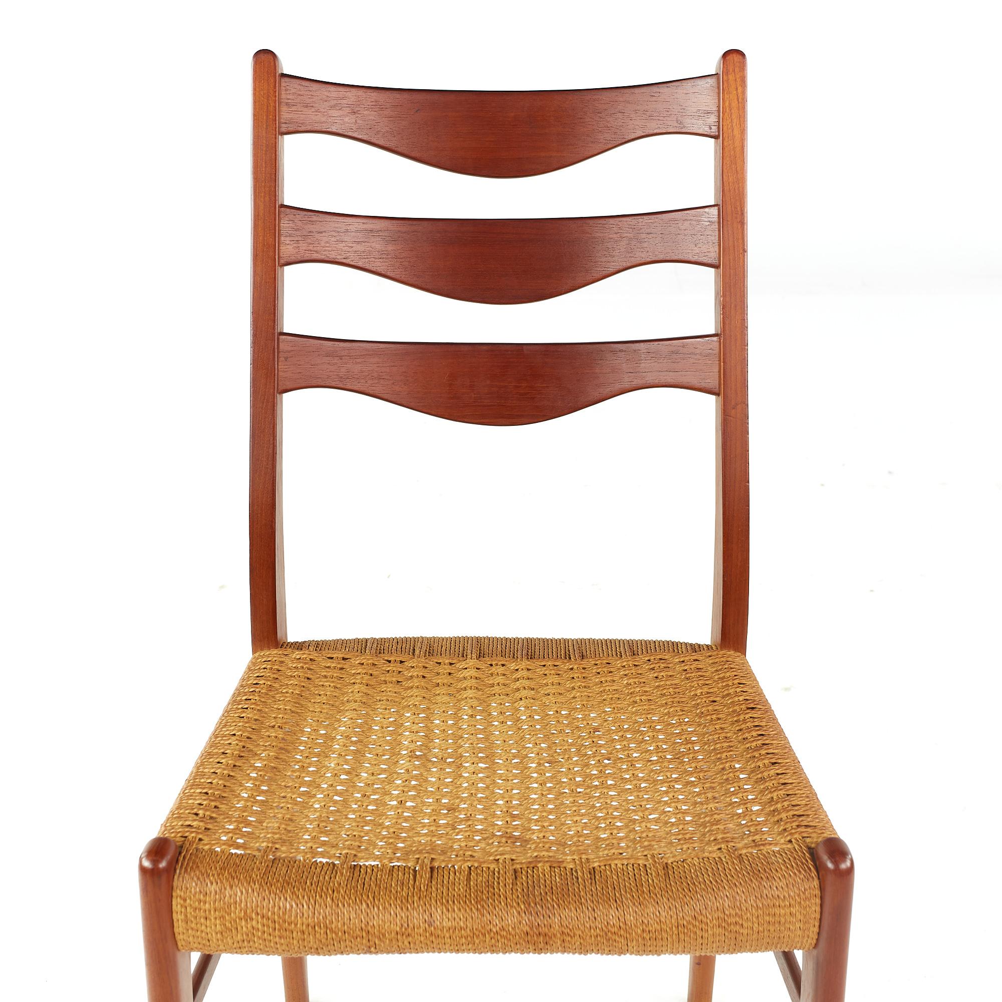 Arne Wahl Iversen GS90 MCM Danish Teak Dining Chairs with Rope Seats, Set of 6 For Sale 5