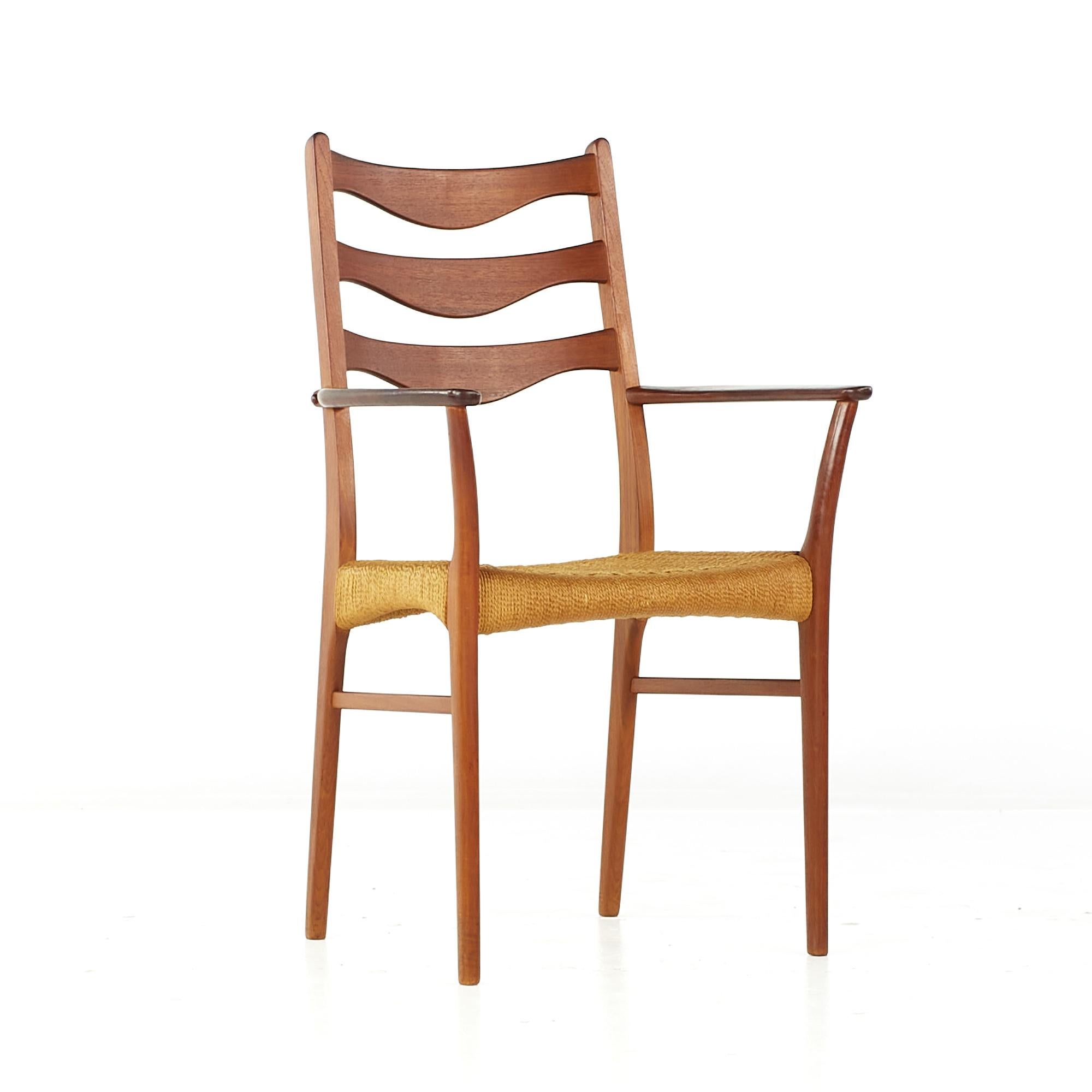 Arne Wahl Iversen GS90 MCM Danish Teak Dining Chairs with Rope Seats, Set of 6 For Sale 6