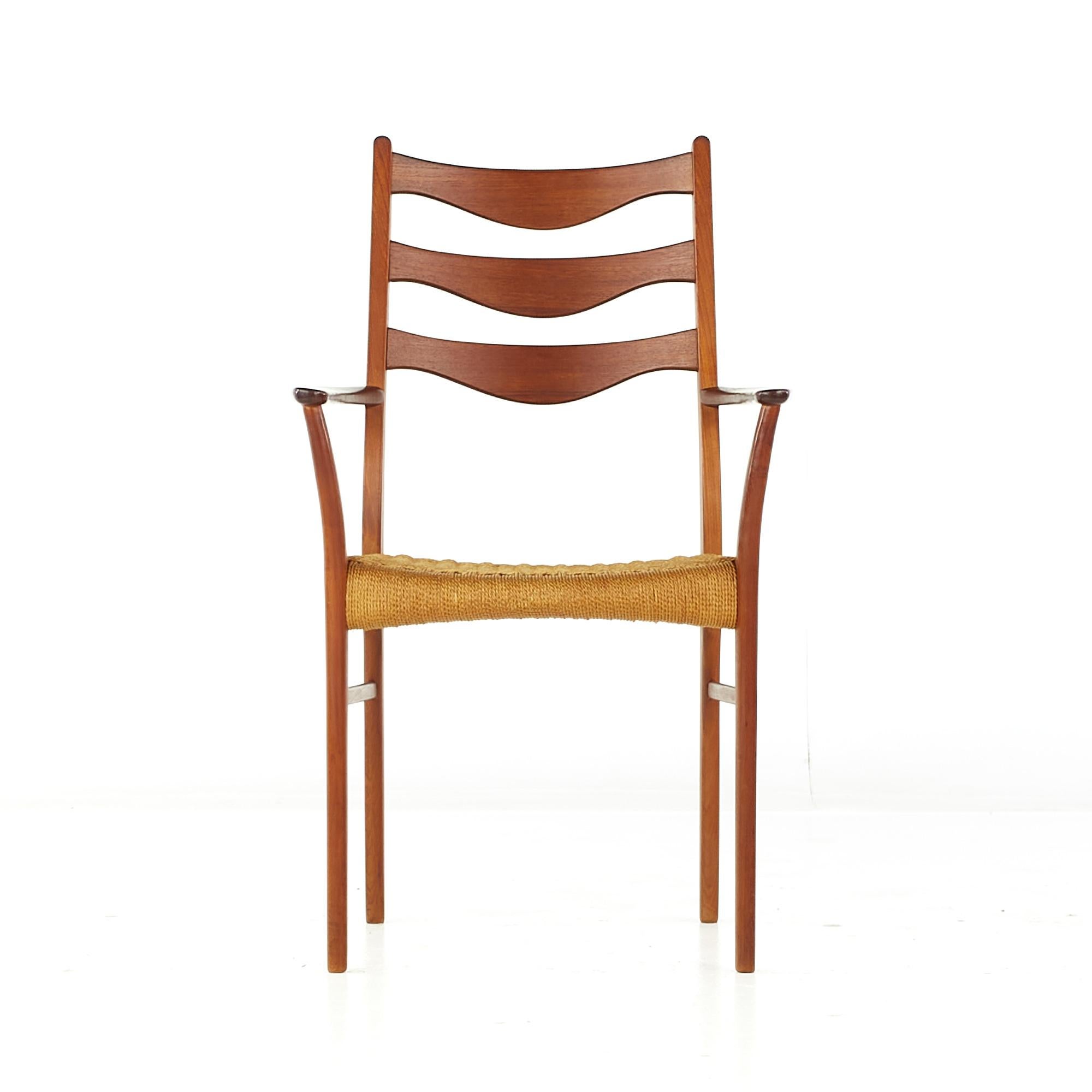 Arne Wahl Iversen GS90 MCM Danish Teak Dining Chairs with Rope Seats, Set of 6 For Sale 7