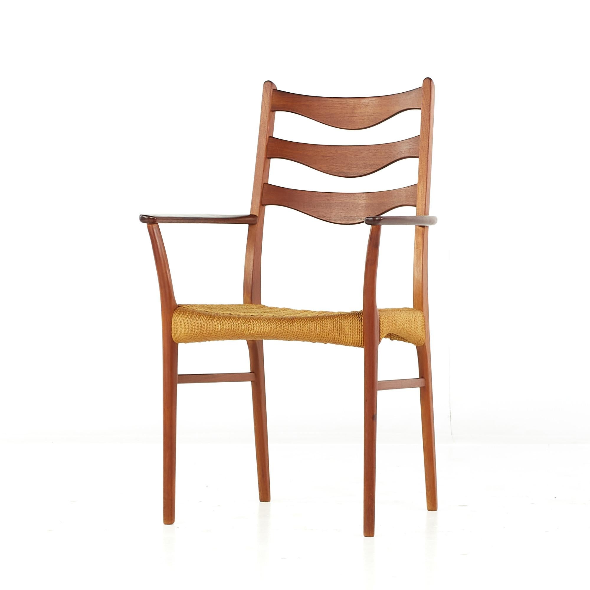 Arne Wahl Iversen GS90 MCM Danish Teak Dining Chairs with Rope Seats, Set of 6 For Sale 8