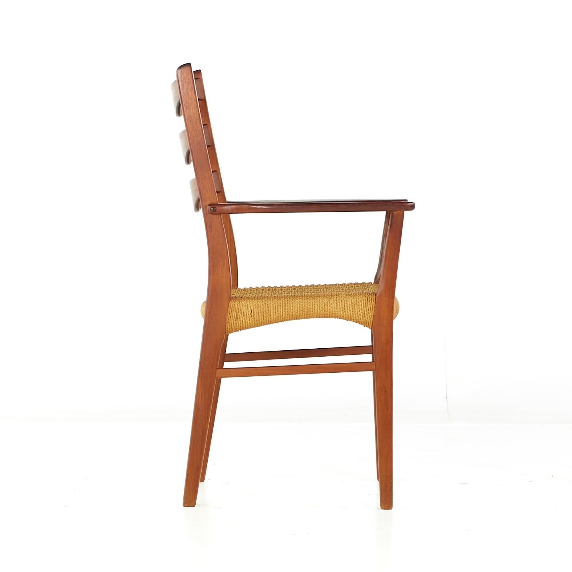 Arne Wahl Iversen GS90 MCM Danish Teak Dining Chairs with Rope Seats, Set of 6 For Sale 9