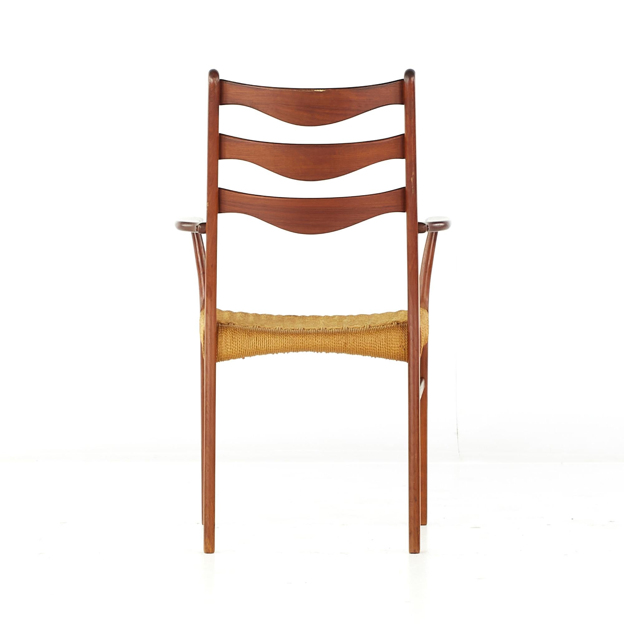 Arne Wahl Iversen GS90 MCM Danish Teak Dining Chairs with Rope Seats, Set of 6 For Sale 10