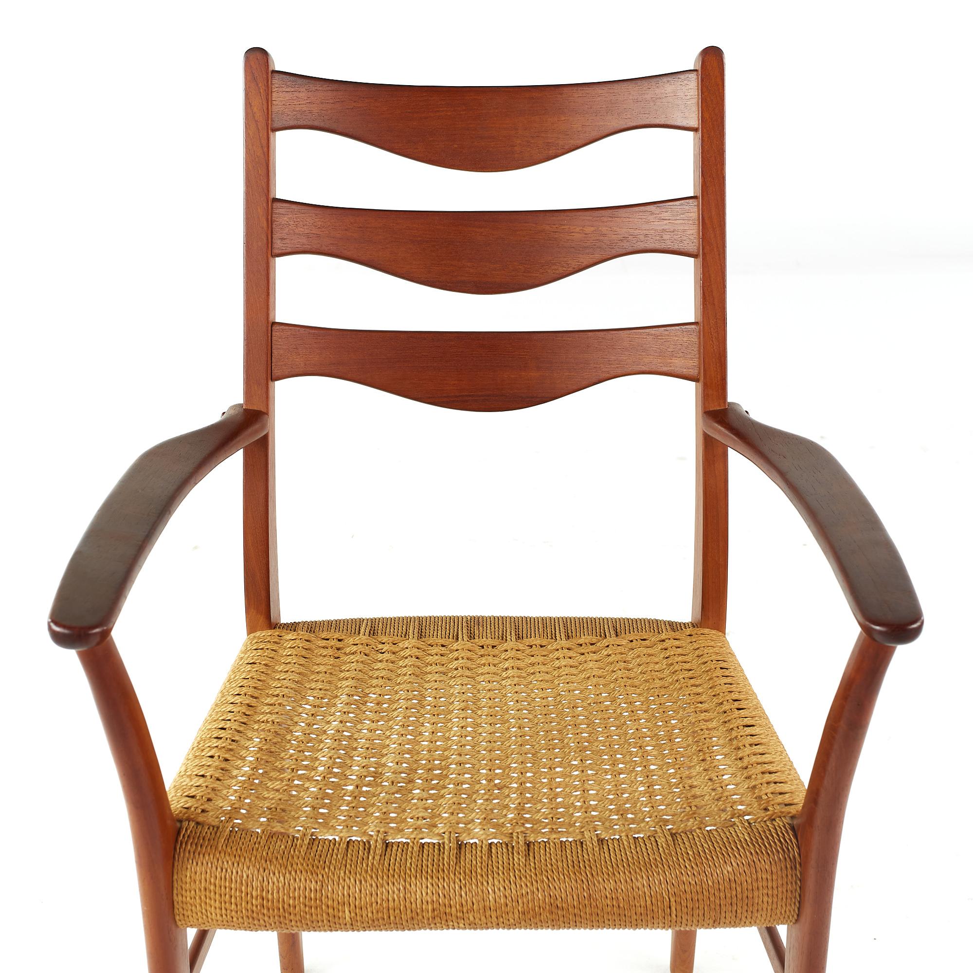 Arne Wahl Iversen GS90 MCM Danish Teak Dining Chairs with Rope Seats, Set of 6 For Sale 12