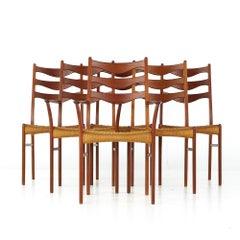 Arne Wahl Iversen GS90 MCM Danish Teak Dining Chairs with Rope Seats, Set of 6