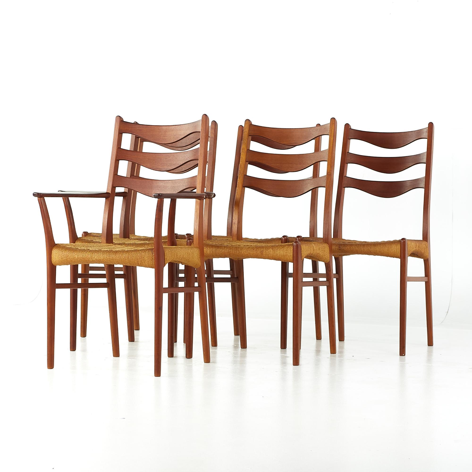 Mid-Century Modern Arne Wahl Iversen GS90 MCM Danish Teak Dining Chairs with Rope Seats, Set of 6 For Sale