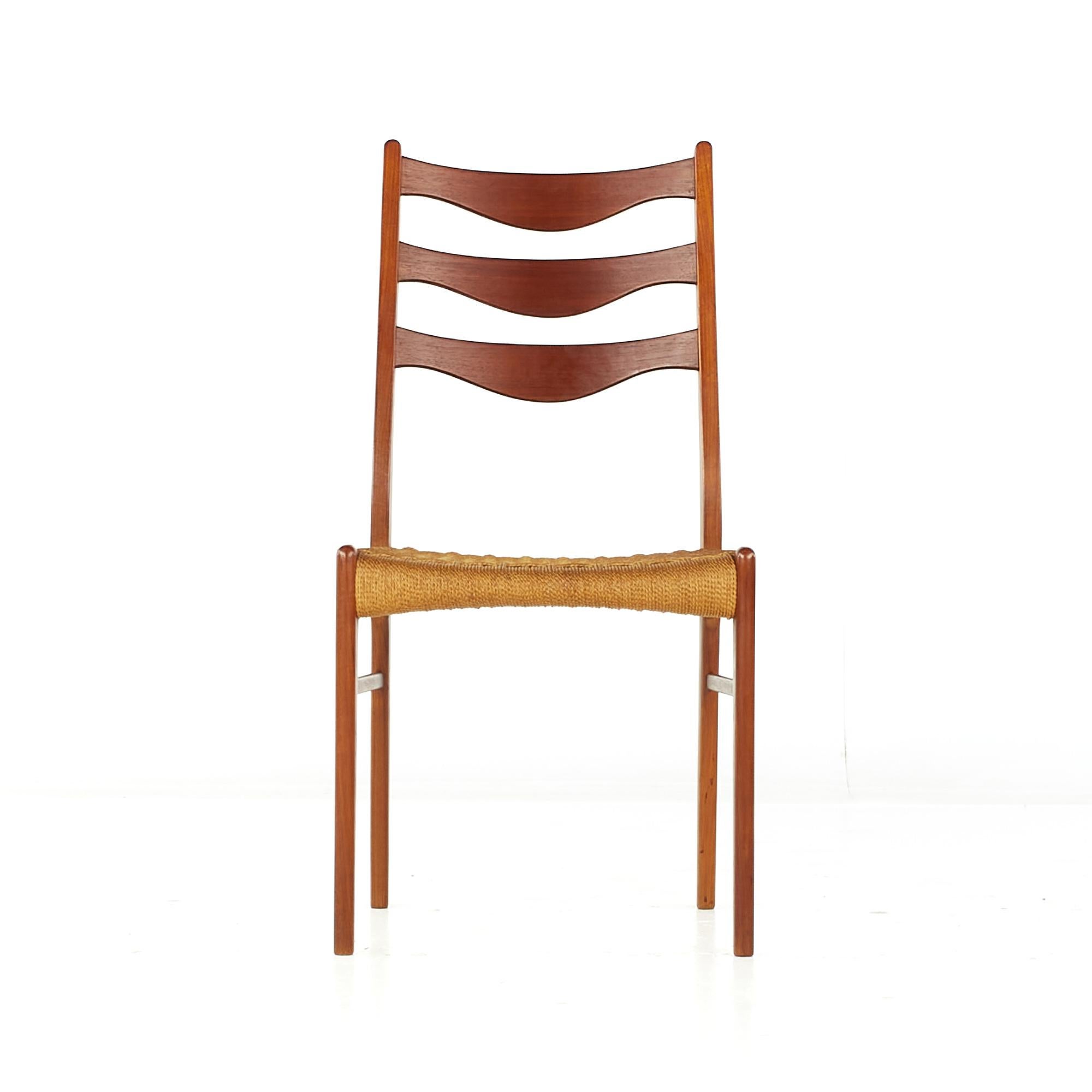 Late 20th Century Arne Wahl Iversen GS90 MCM Danish Teak Dining Chairs with Rope Seats, Set of 6 For Sale