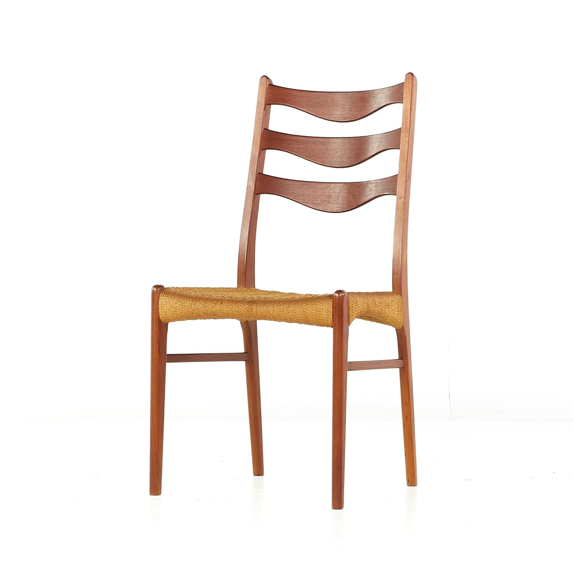 Arne Wahl Iversen GS90 MCM Danish Teak Dining Chairs with Rope Seats, Set of 6 For Sale 1