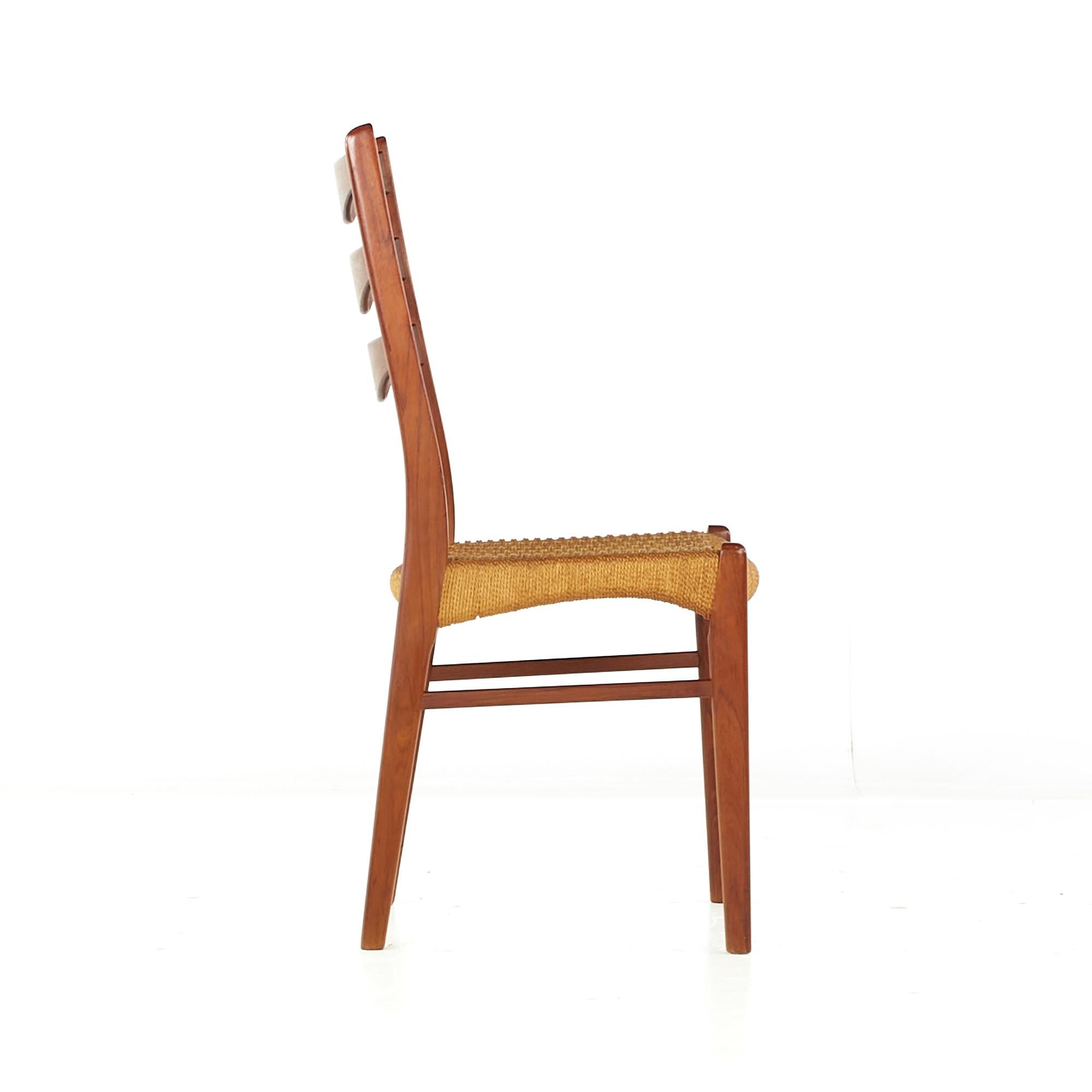 Corda Arne Wahl Iversen GS90 MCM Sedie da pranzo in teak danese con sedute in corda, set di 6 in vendita