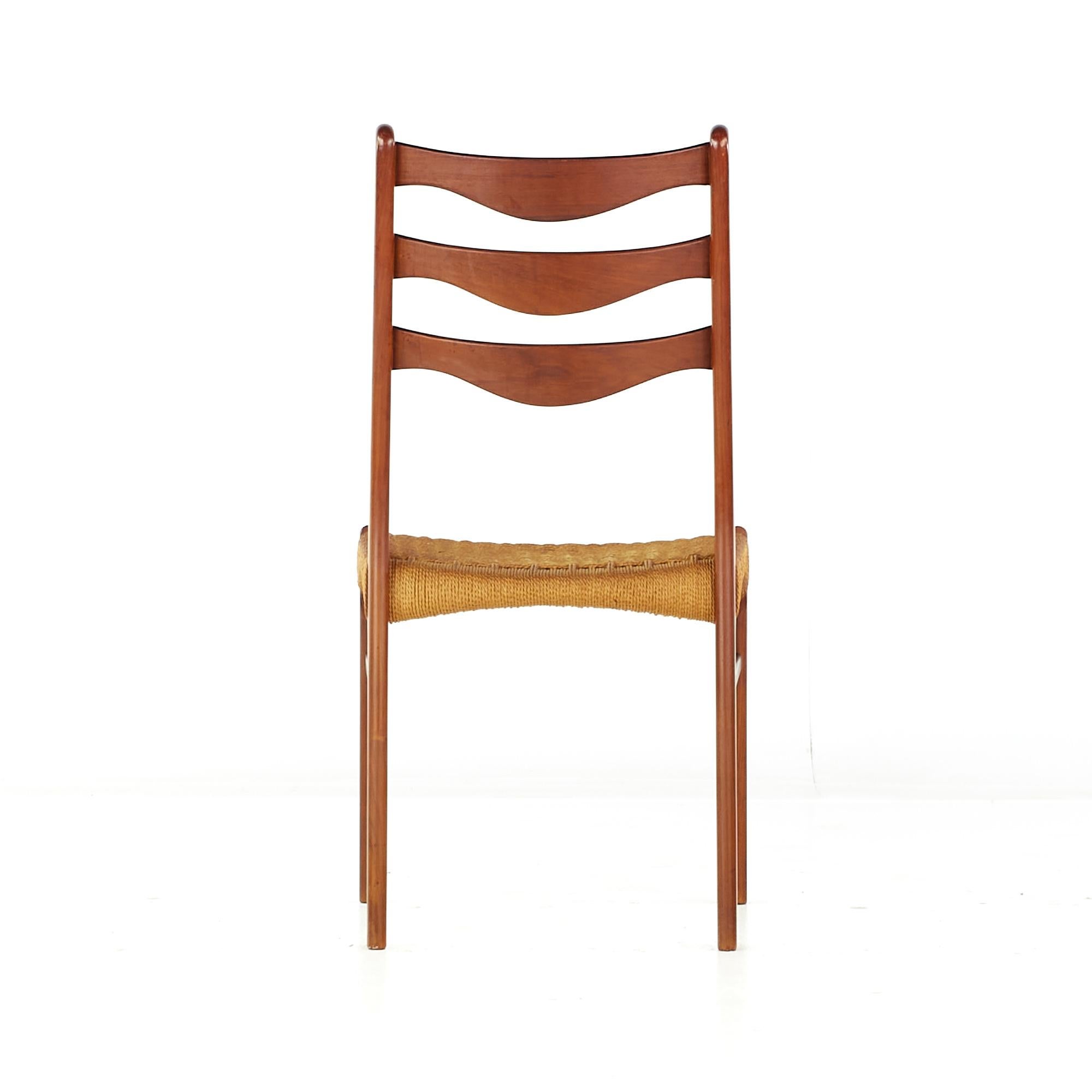 Arne Wahl Iversen GS90 MCM Danish Teak Dining Chairs with Rope Seats, Set of 6 For Sale 3