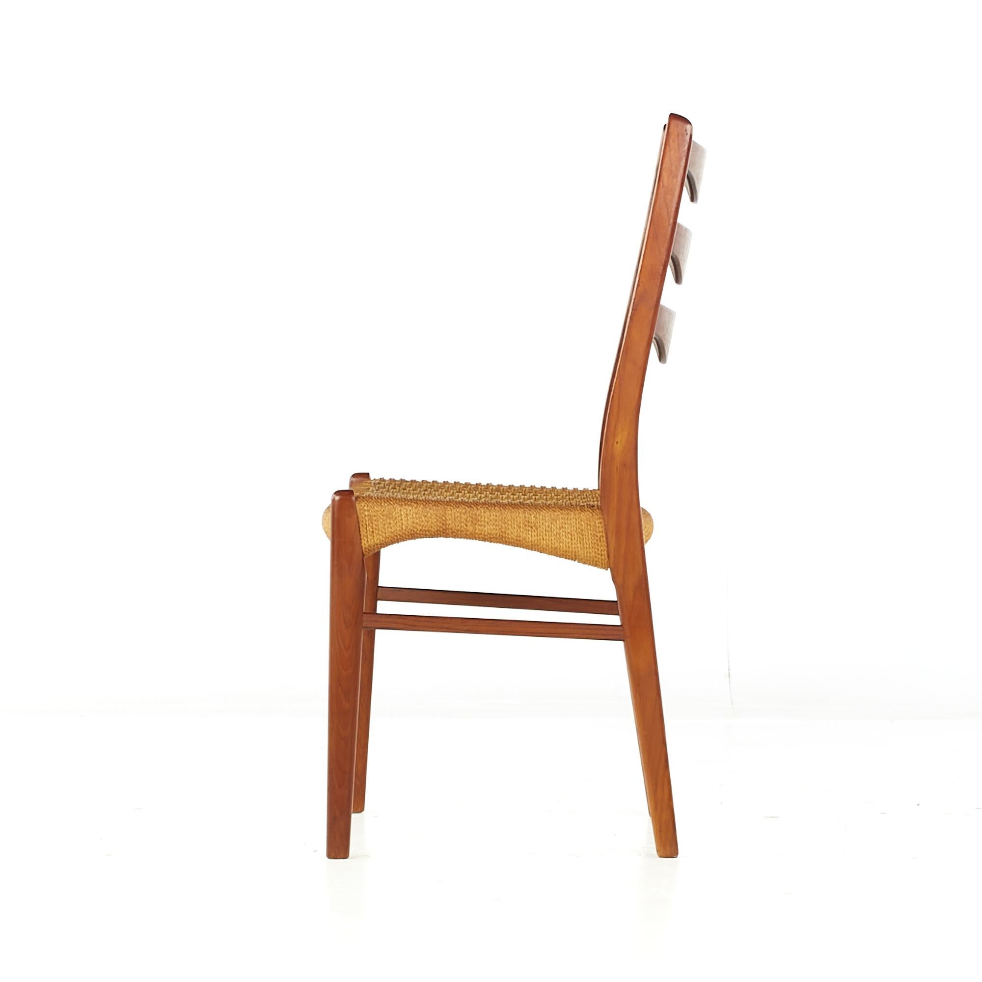 Arne Wahl Iversen GS90 MCM Danish Teak Dining Chairs with Rope Seats, Set of 6 For Sale 4