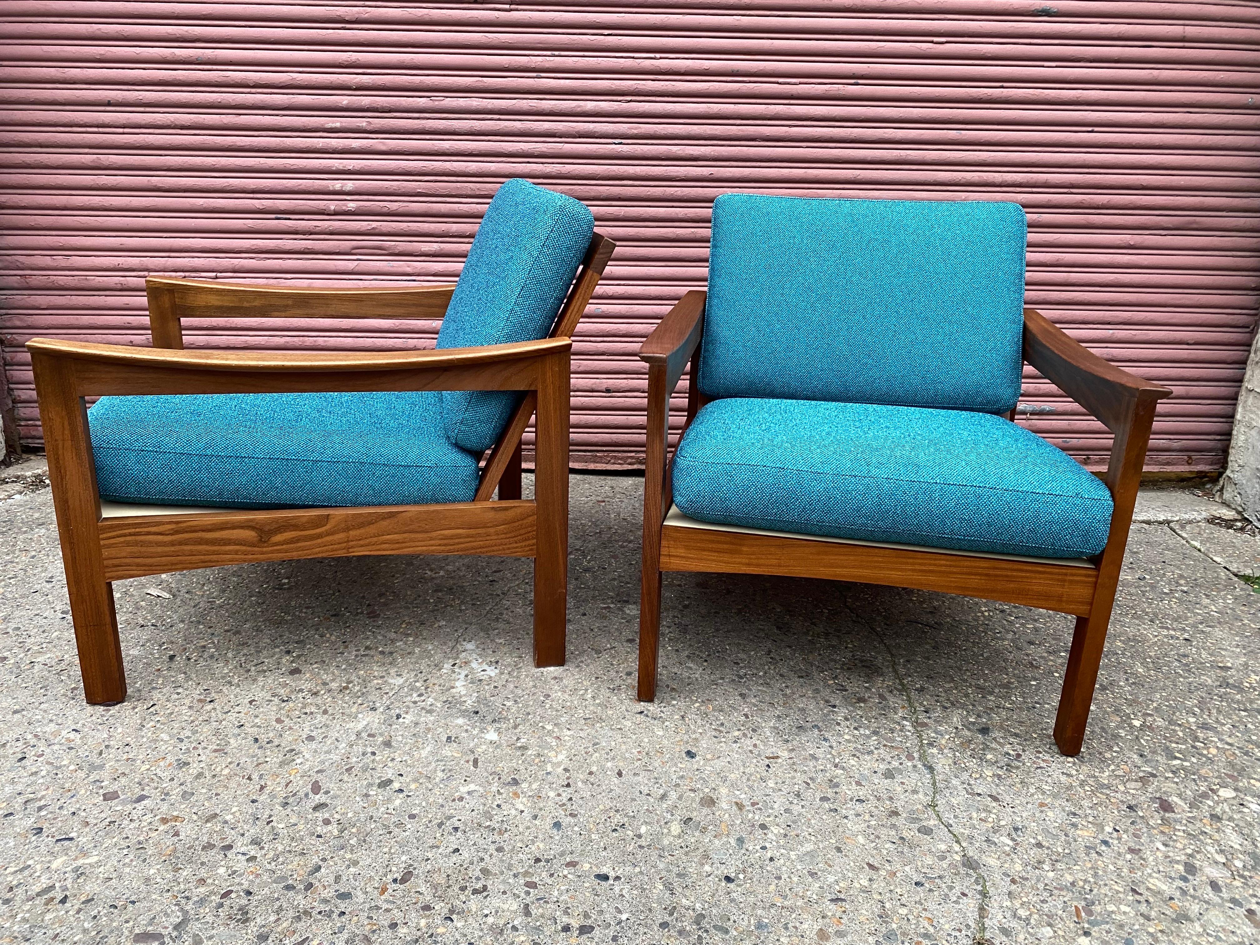 Scandinavian Modern Arne Wahl Iversen Open Arm Teak Lounge Chairs