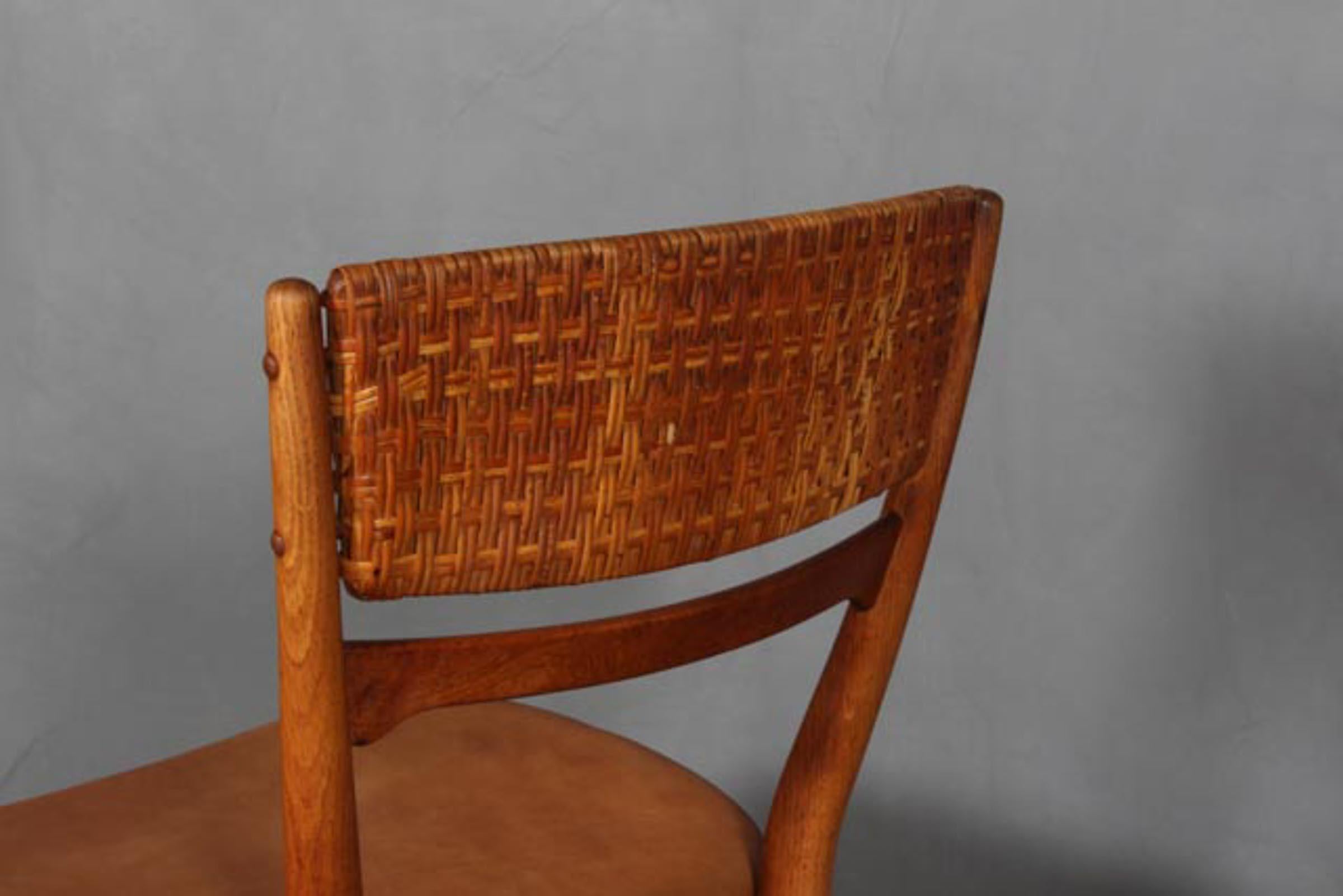 Danish Arne Wahl Iversen Pair of Side Chairs, Cane and Leather