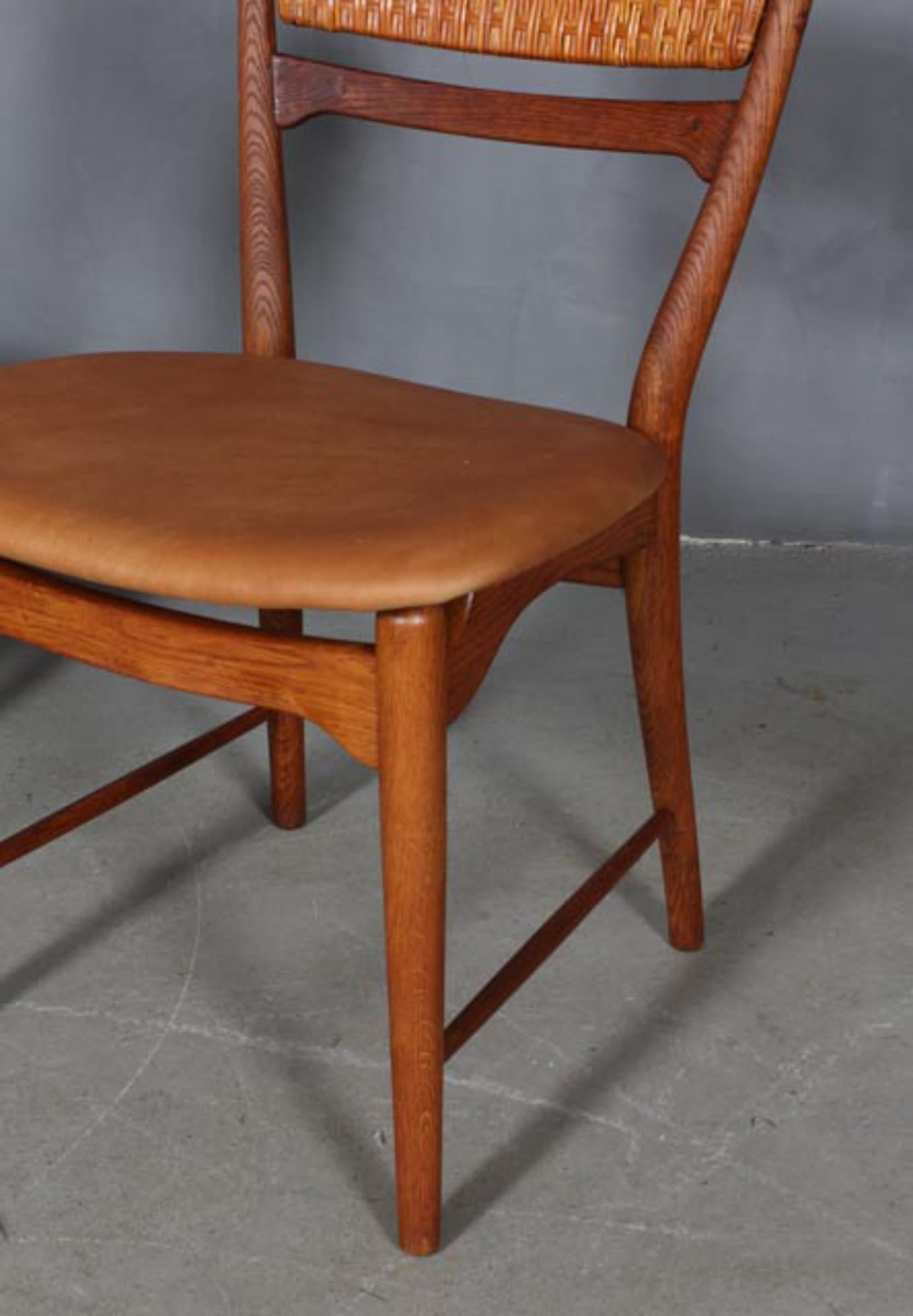 Mid-20th Century Arne Wahl Iversen Pair of Side Chairs, Cane and Leather