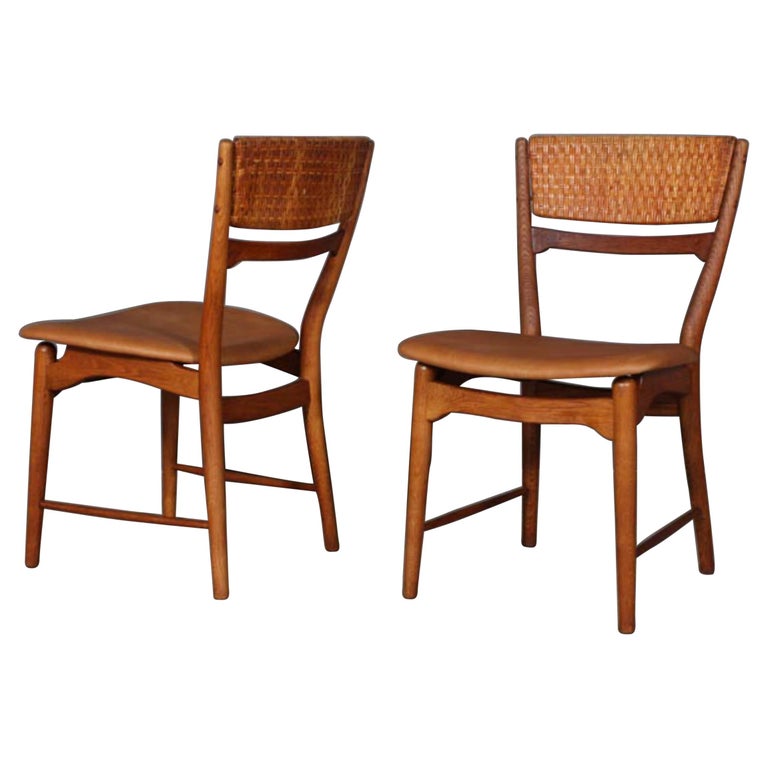 Arne Wahl Iversen Pair of Side Chairs, Cane and Leather