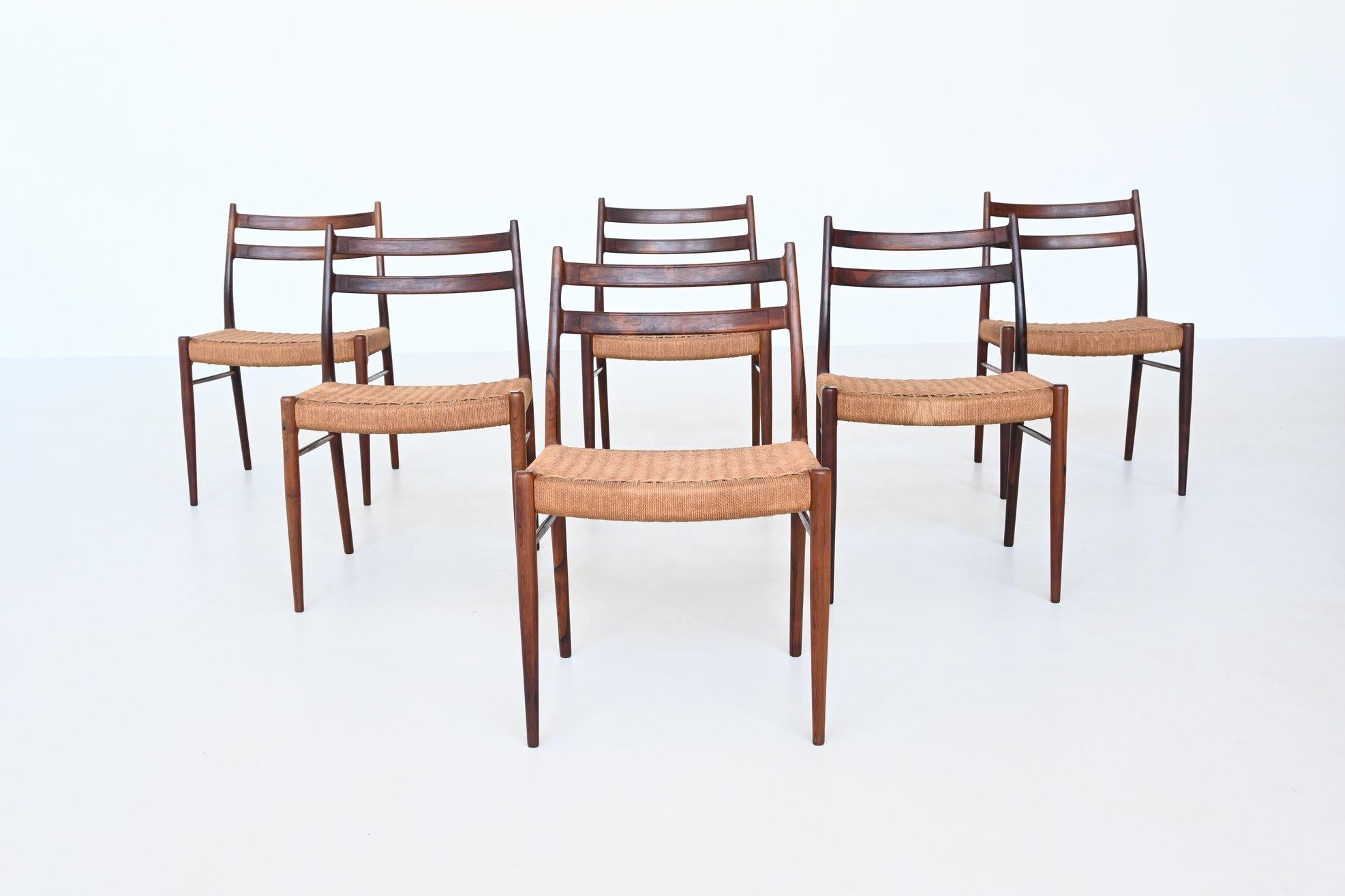 Arne Wahl Iversen Rosewood Dining Chairs Glyngore Stolefabrik, Denmark, 1959 4