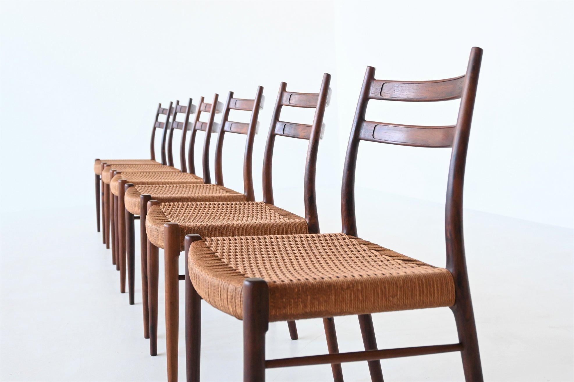 Mid-Century Modern Arne Wahl Iversen Rosewood Dining Chairs Glyngore Stolefabrik, Denmark, 1959