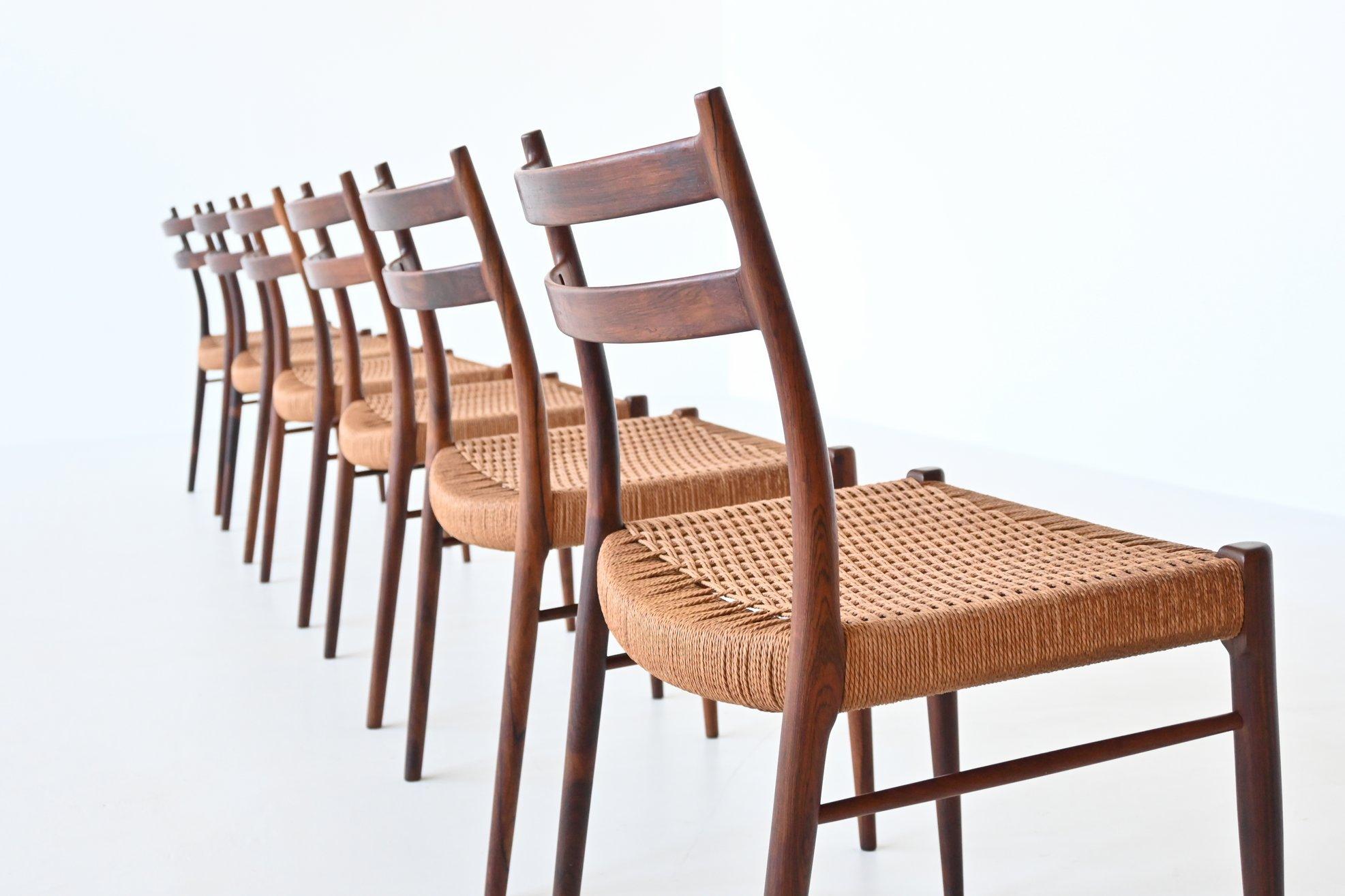 Mid-20th Century Arne Wahl Iversen Rosewood Dining Chairs Glyngore Stolefabrik, Denmark, 1959