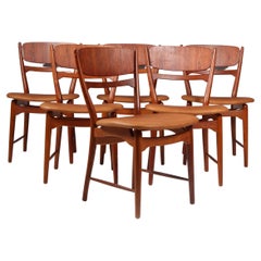 Retro Arne Wahl Iversen Set of Six Chairs, Teak and Oak, Aniline Leather, Denmark