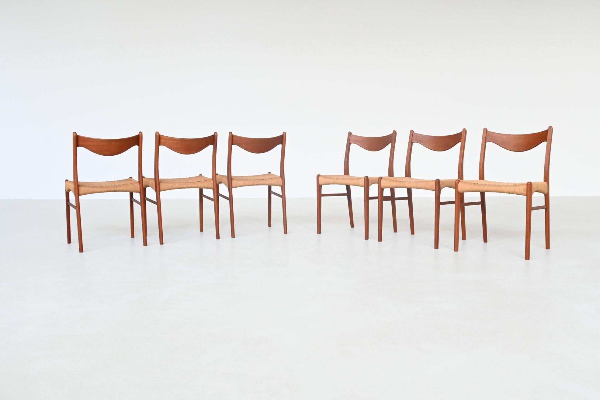Arne Wahl Iversen Satz von sechs Esszimmerstühlen aus Teakholz Glyngore Dänemark 1960 (Dänisch) im Angebot