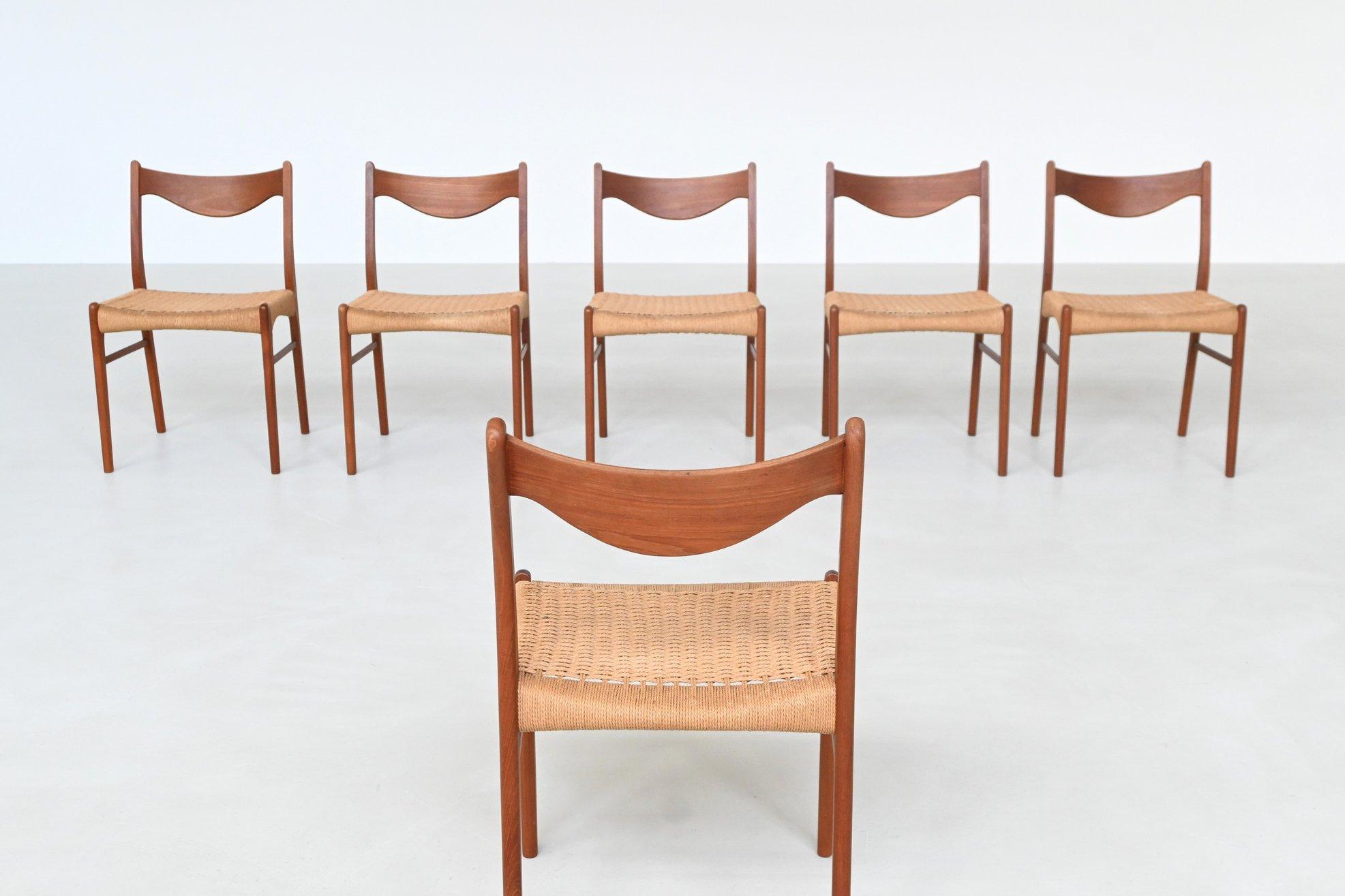 Arne Wahl Iversen Satz von sechs Esszimmerstühlen aus Teakholz Glyngore Dänemark 1960 im Angebot 1