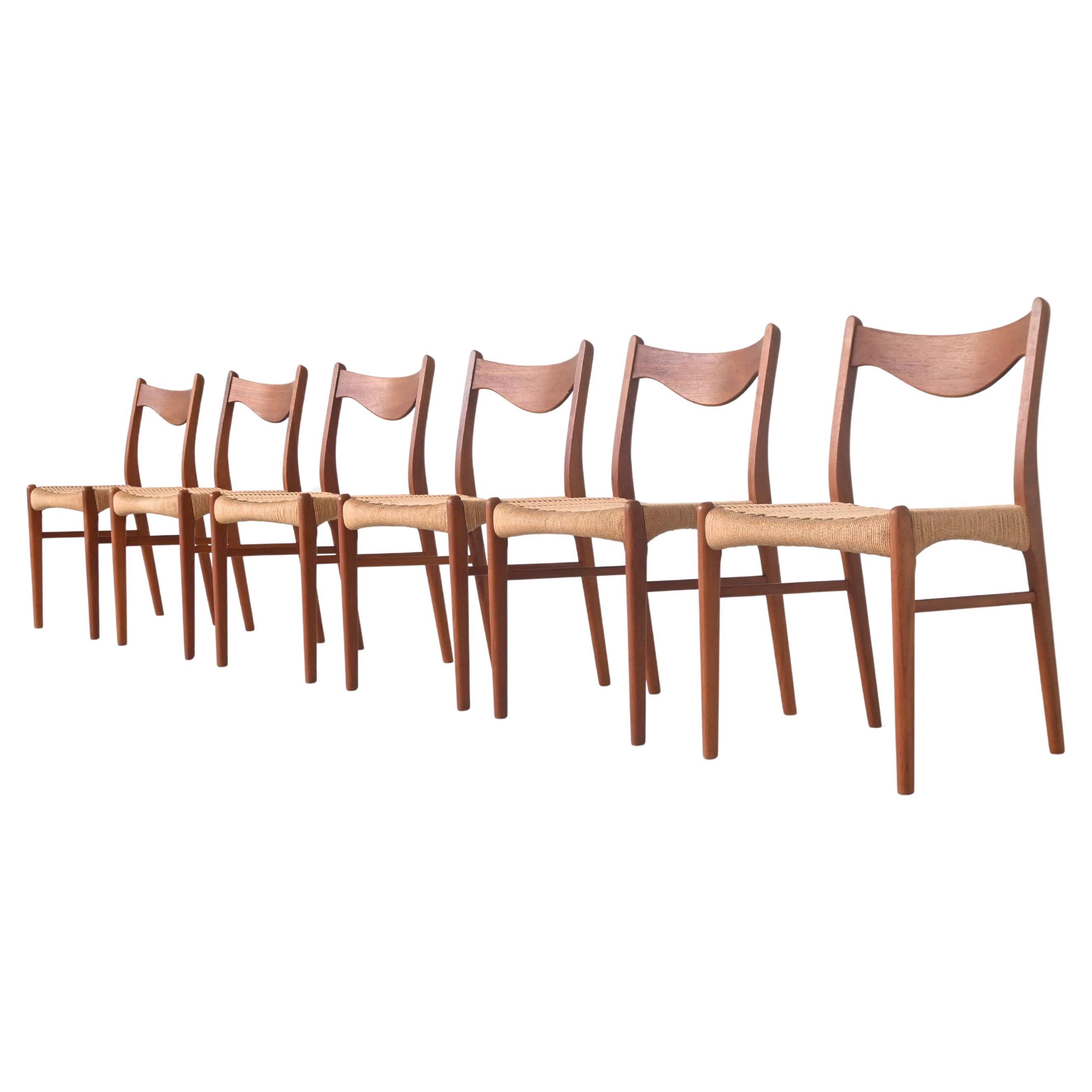 Arne Wahl Iversen set of six dining chairs in teak Glyngore Denmark 1960
