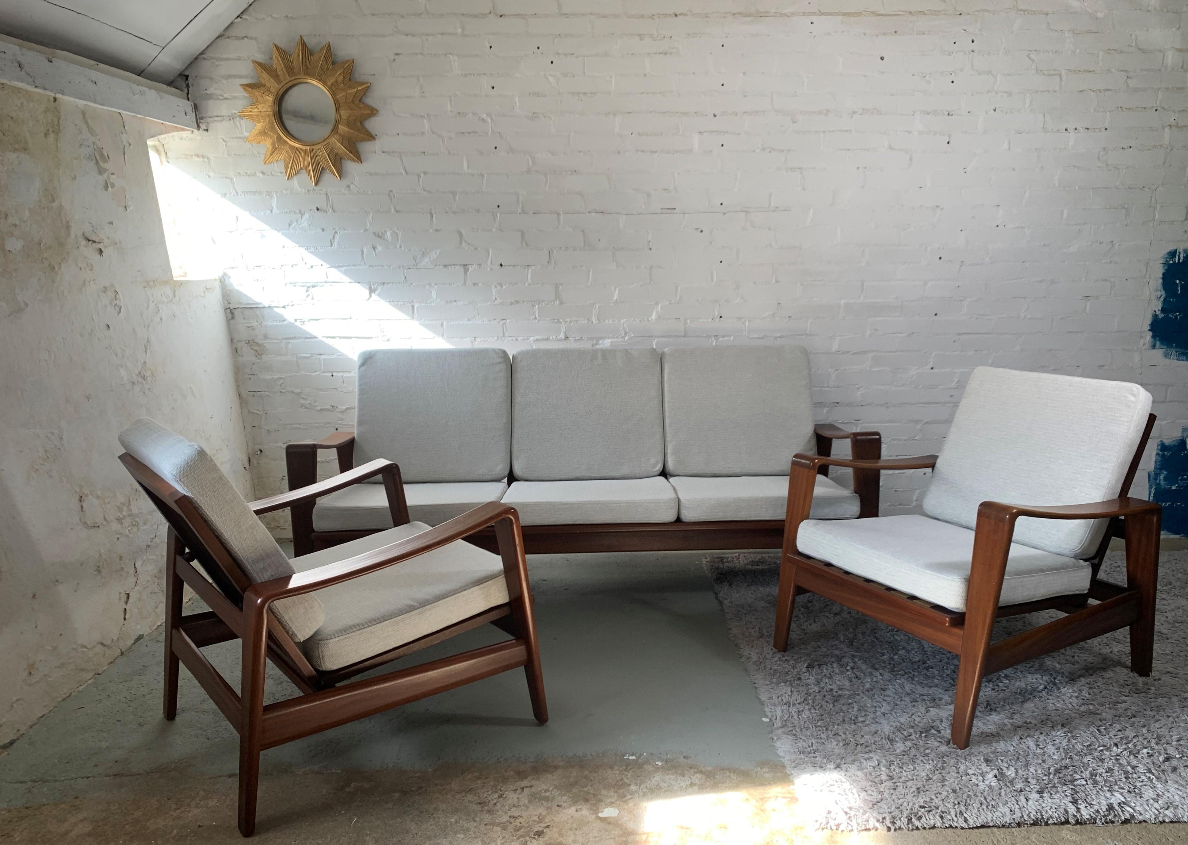 Danish Arne Wahl Iversen Set of Sofa and 2 Armchairs for Komfort, 1960's