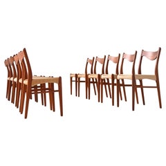 Arne Wahl Iversen set di dieci sedie da pranzo in teak Glyngore Danimarca 1960